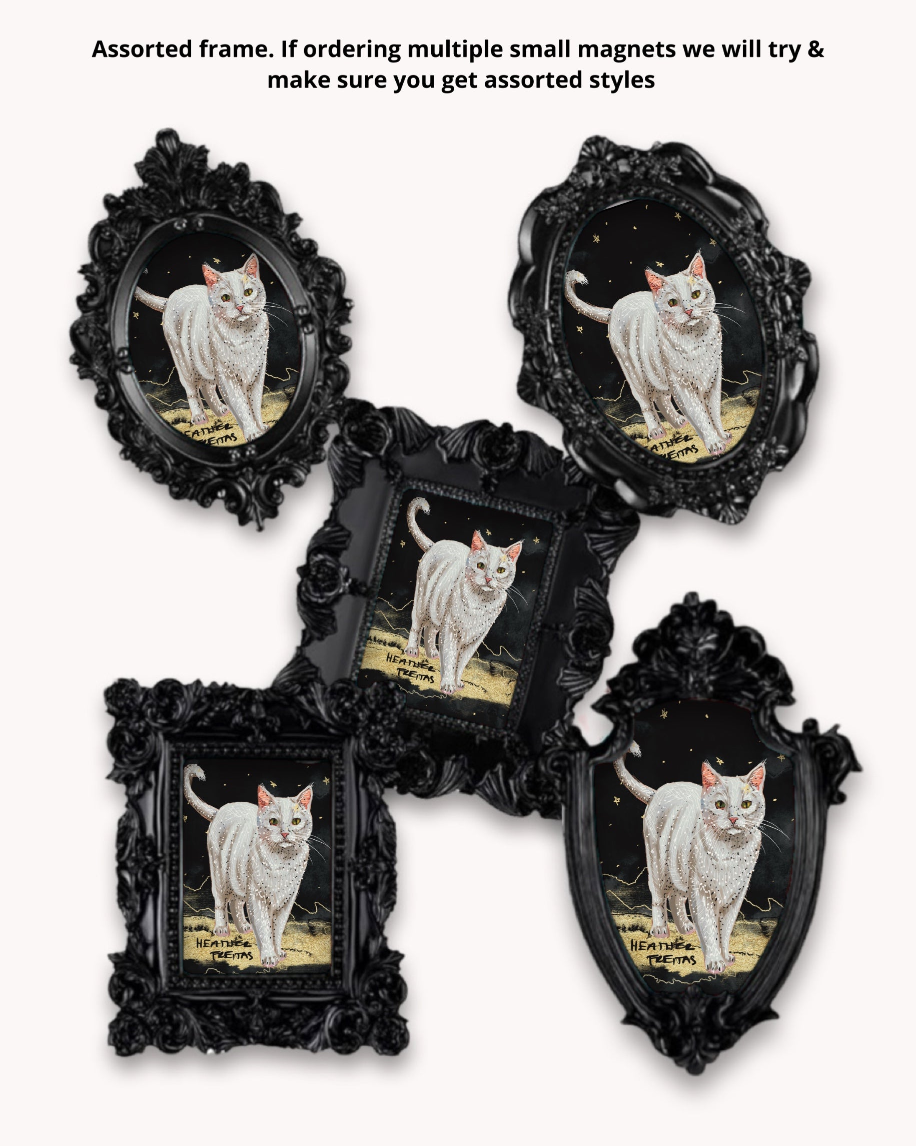 White Cat Framed Magnet ( Small )