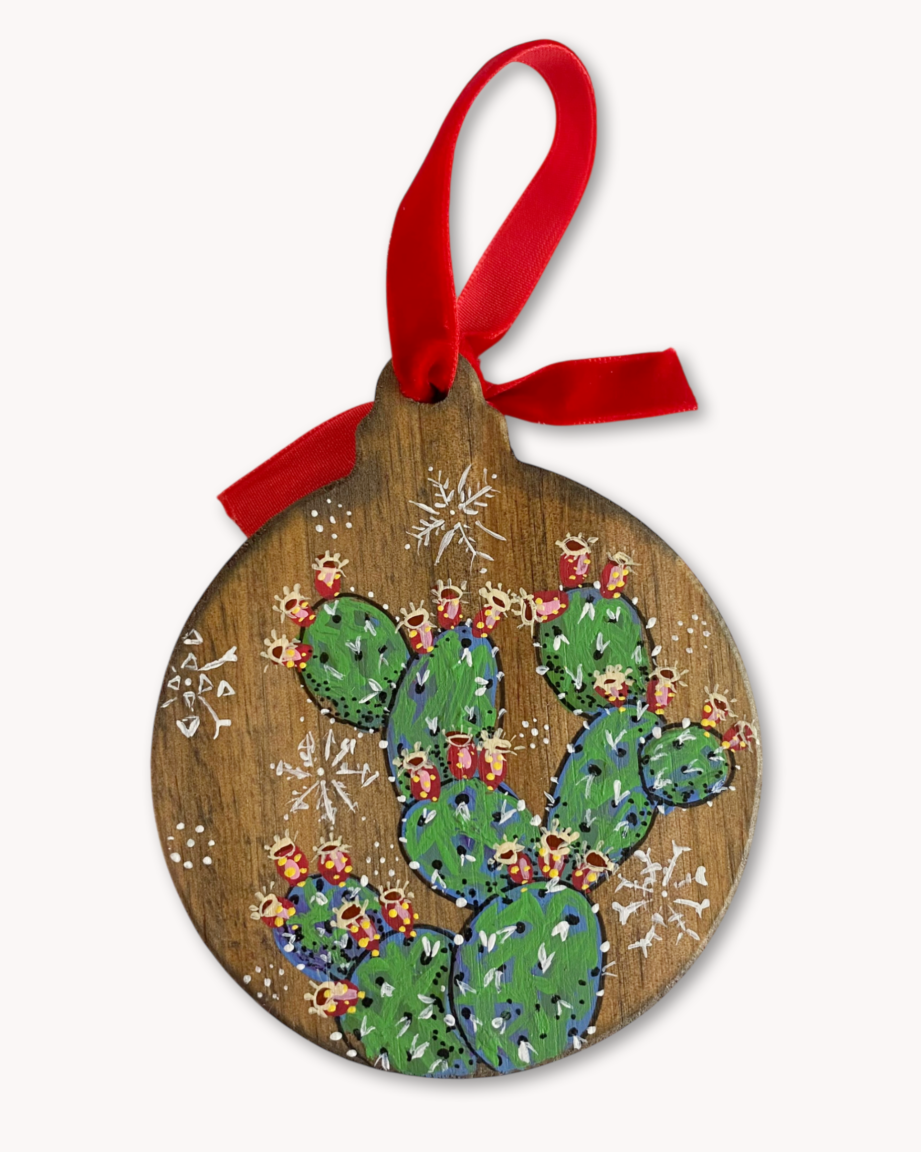 Cactus & Snowflakes Hand Painted Ornament