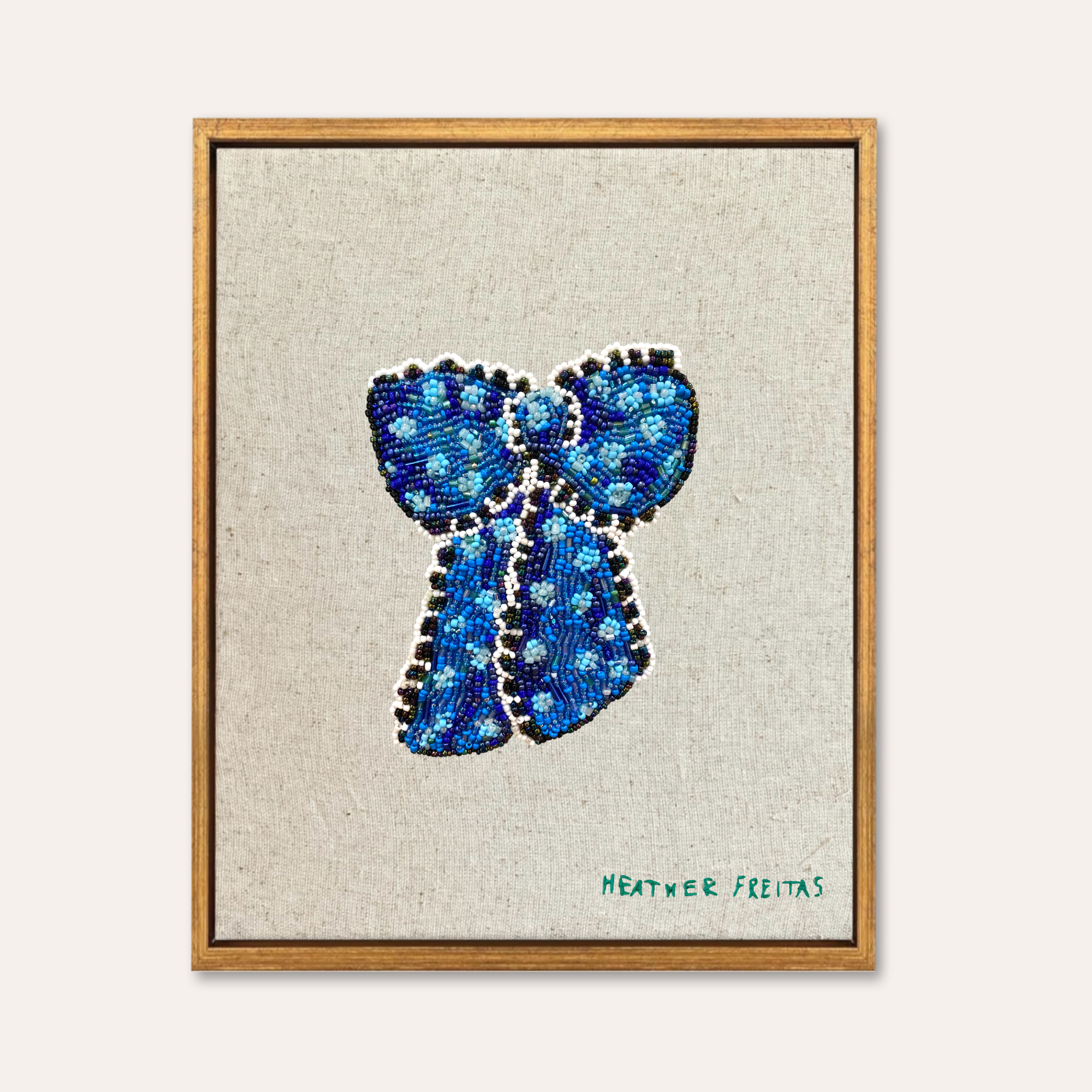 Blue Ribbon Beaded Embroidery Wall Art