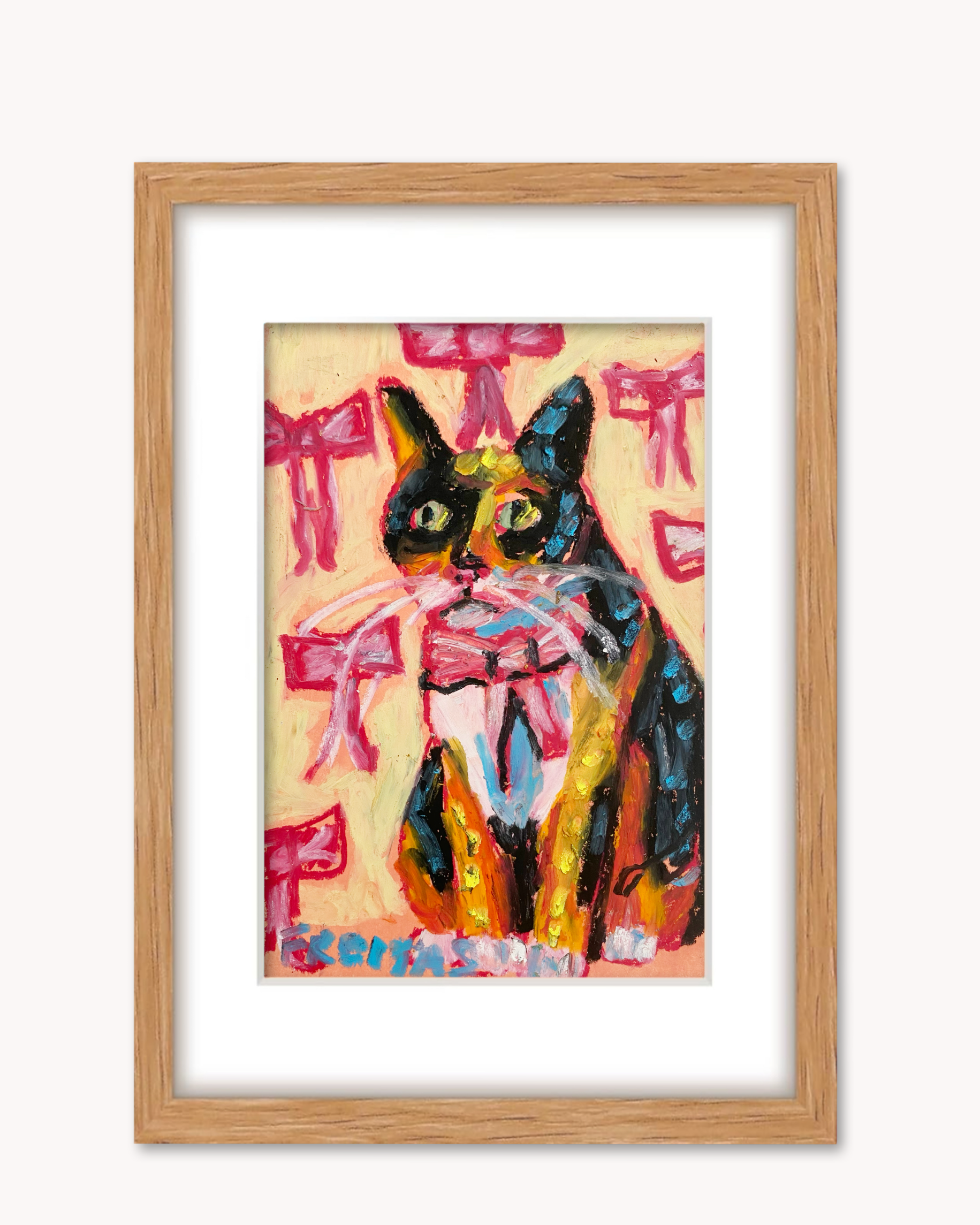 Calico Bow ( Framed Original Oil Pastel Art )