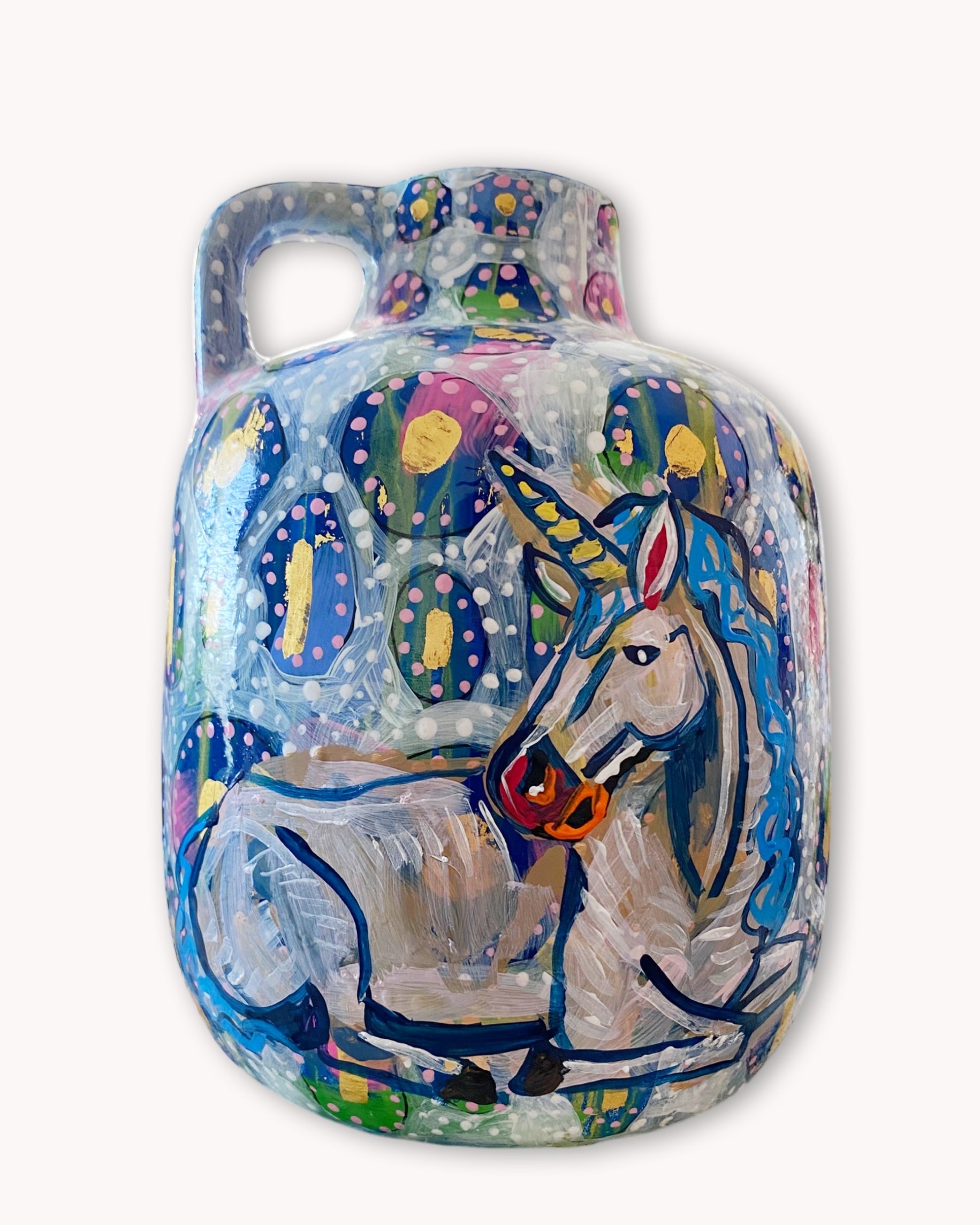 Unicorn Hand Painted Dry Vase