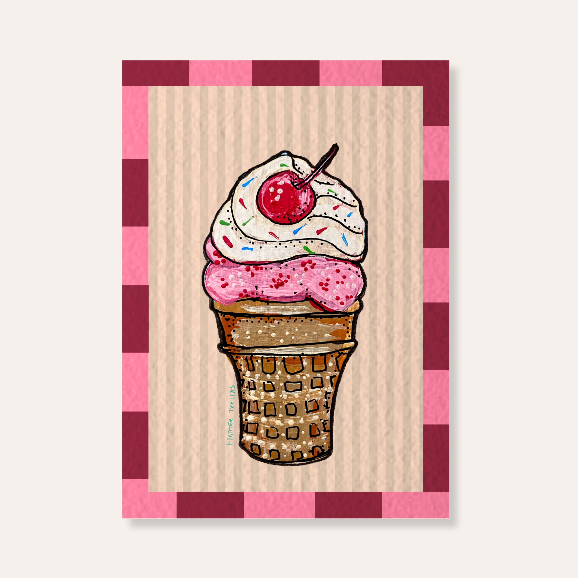 Strawberry Ice Cream Cone Mini Fine Art Print