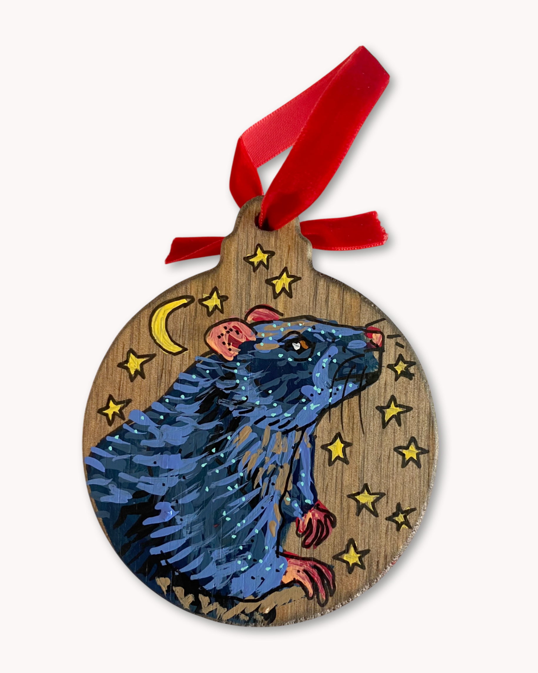 Black Rat & Stars Hand Painted Ornament