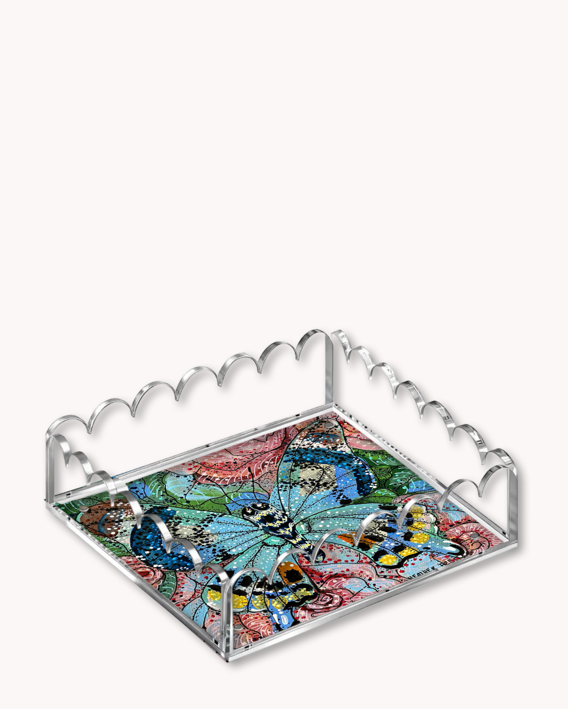 Rose Bouquet Butterfly Acrylic Tray