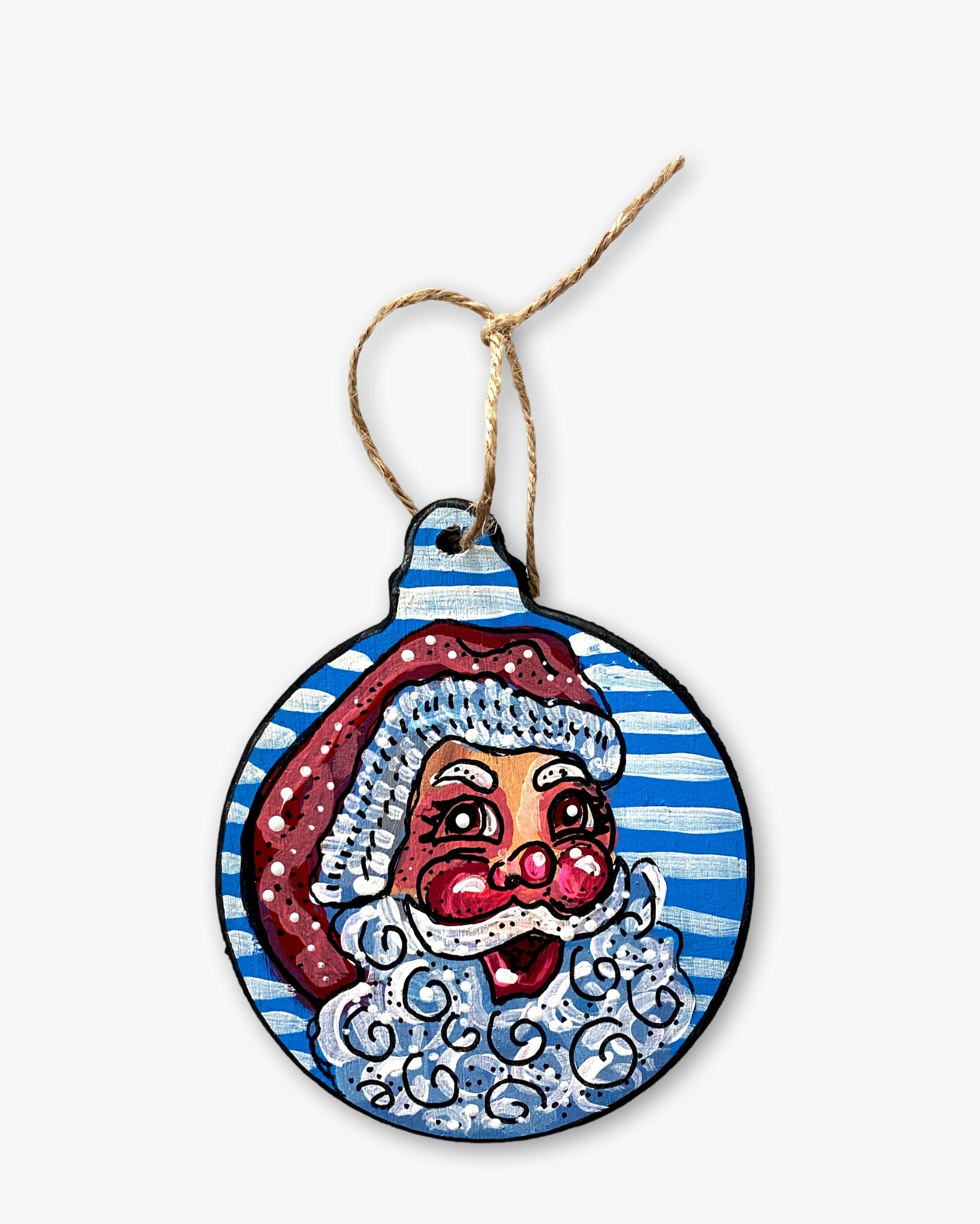 Blue Santa Hand Painted Ornament - Heather Freitas - fine art home deccor