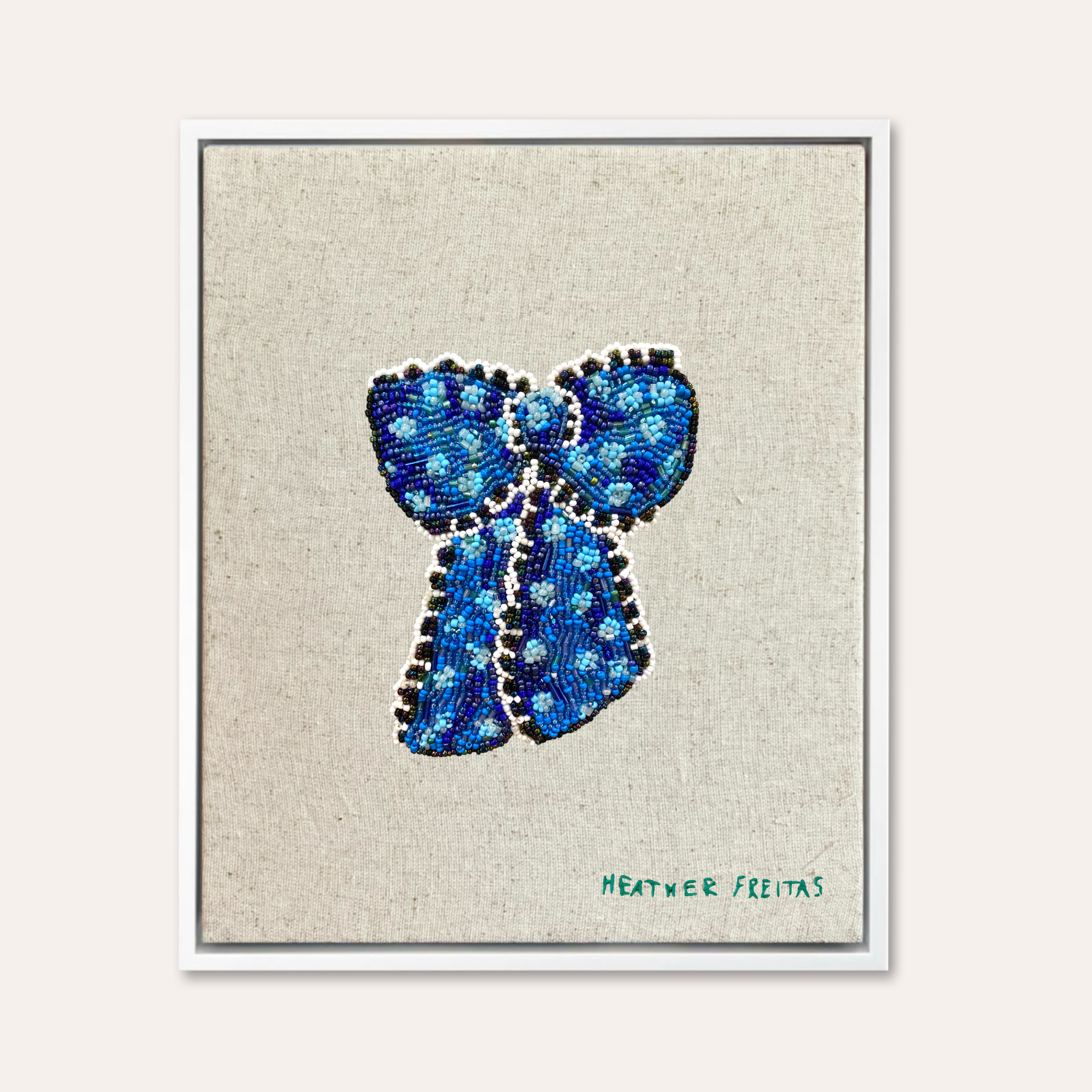 Blue Ribbon Beaded Embroidery Wall Art