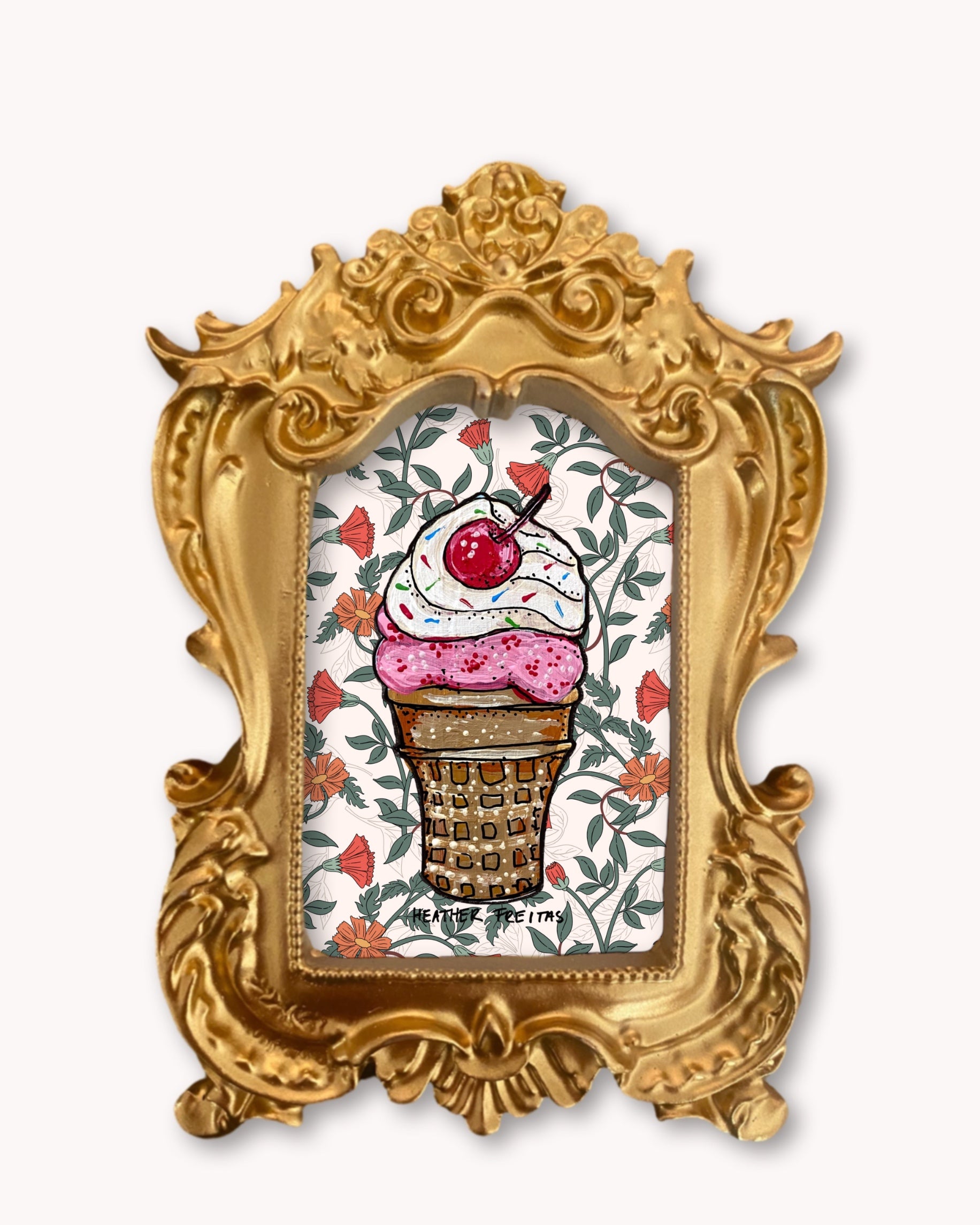 Strawberry Ice Cream Cone - Mini framed print