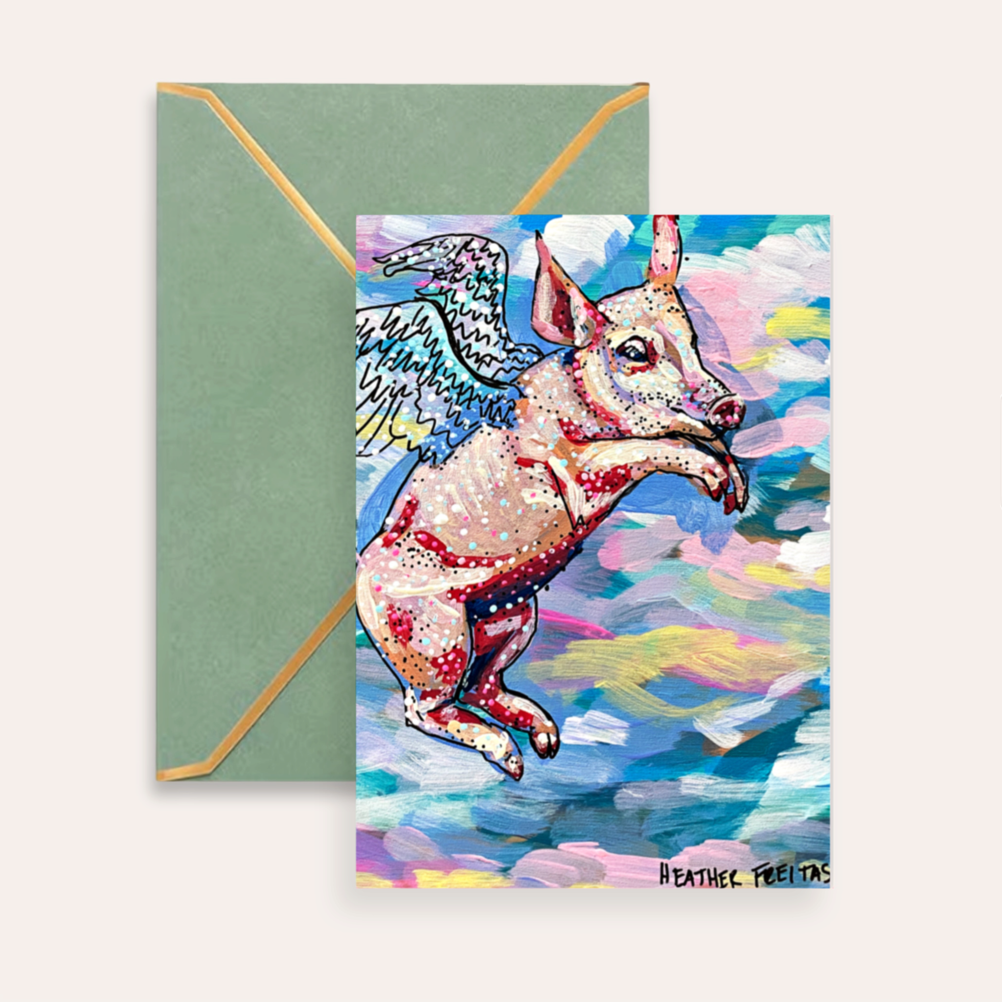 Pastel Flying Pig Fine Art Greeting Card
