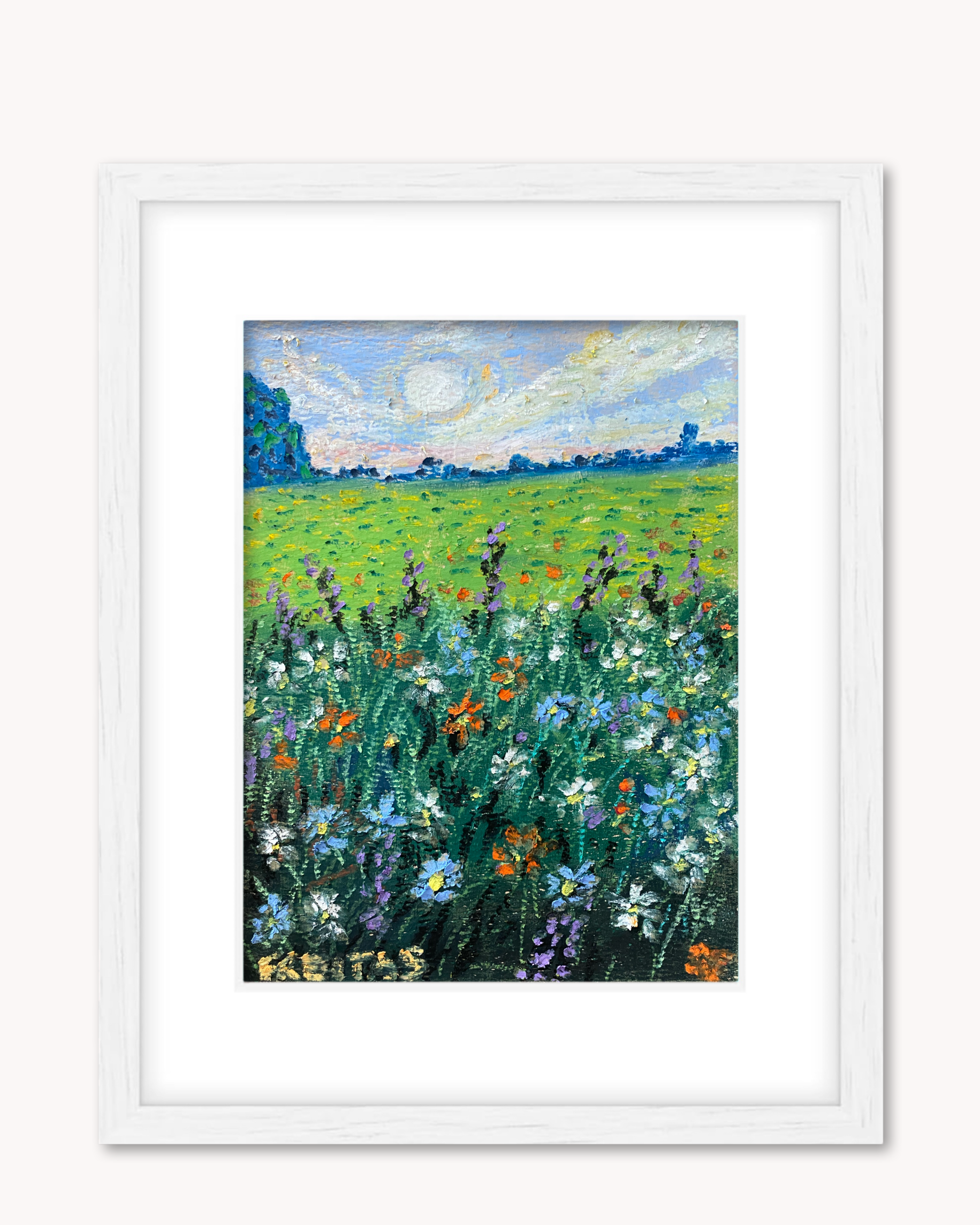 Beyond The Forest ( Framed Original Oil Pastel Art )