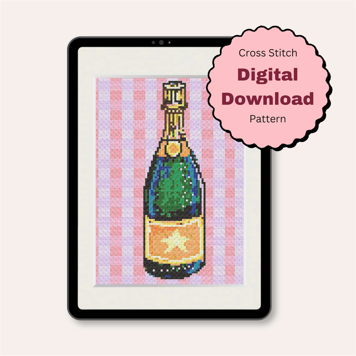 Champagne Counted Cross Stitch Pattern ( Digital Download )
