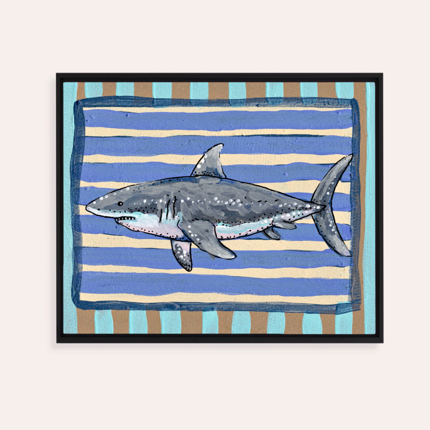 Great White Shark Framed Fine Art Canvas Print