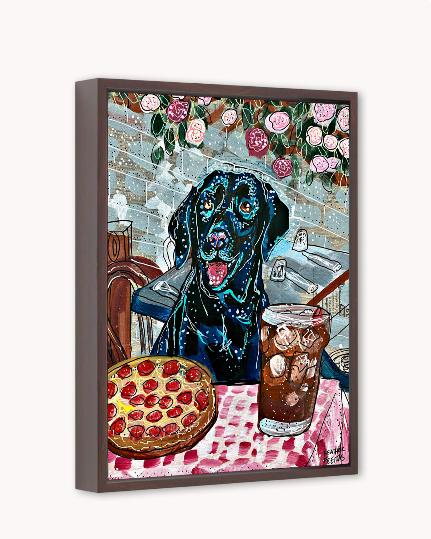 Black Labrador At Pizza Restaurant Print