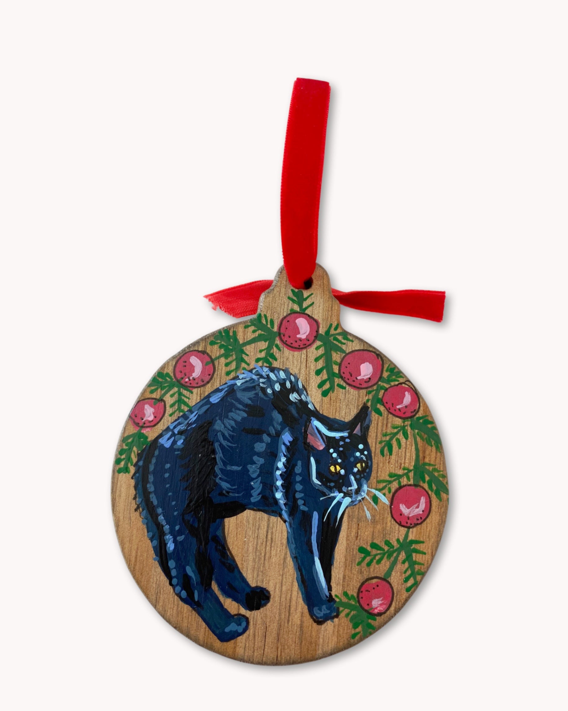 Black Cat Hand Painted Ornament