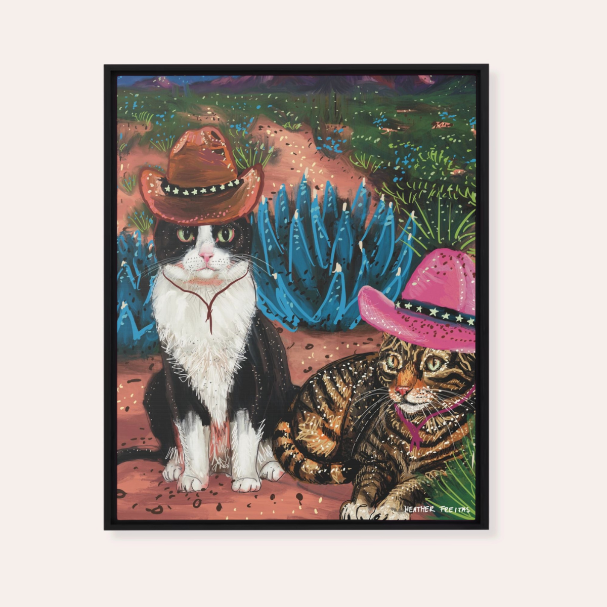 Cowboy Cats Framed Fine Art Canvas Print