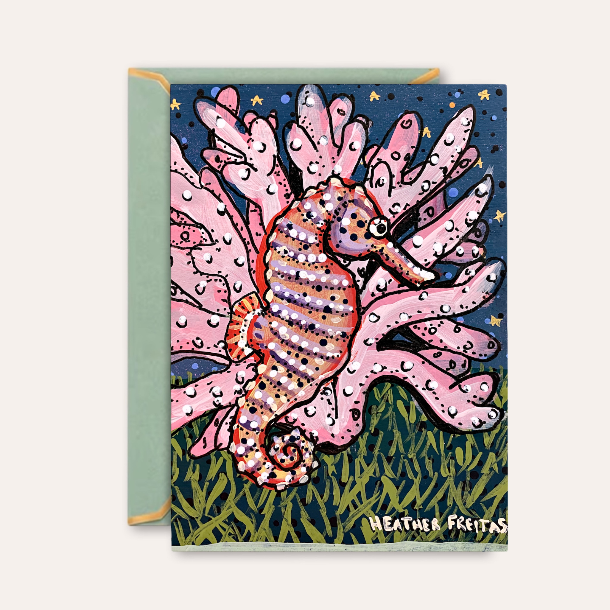 Starry Night Seahorse Fine Art Greeting Card