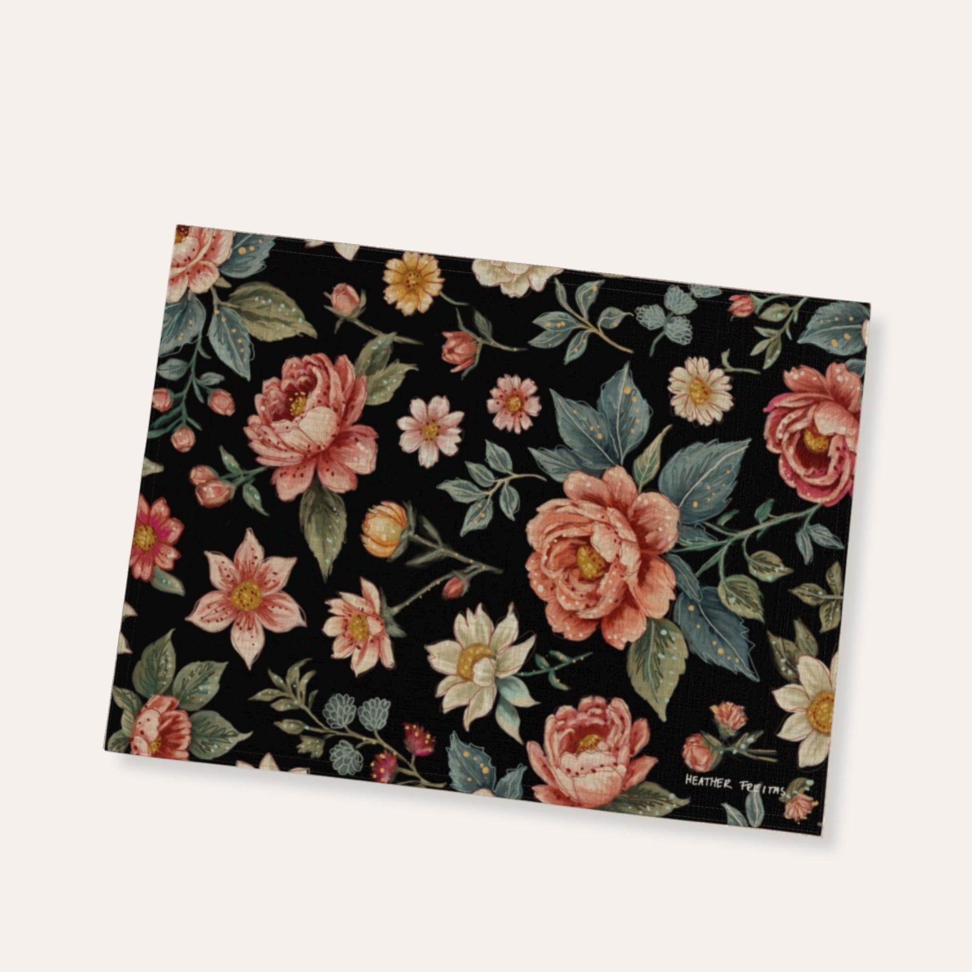 Vintage Black Floral Placemat