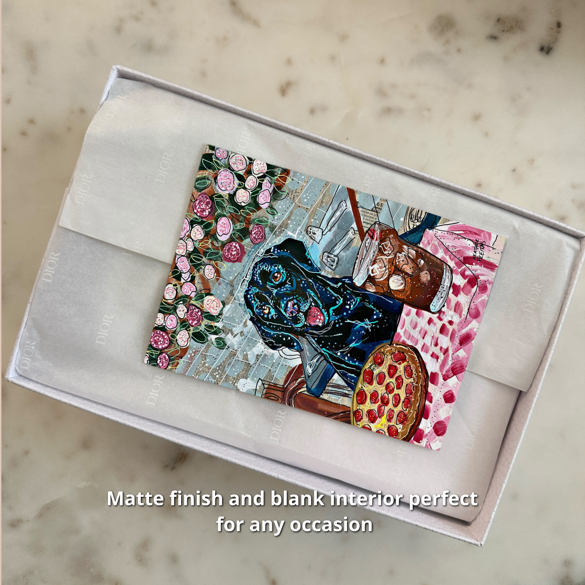 Black Labrador Dining - Greeting Card / Fine Art Print