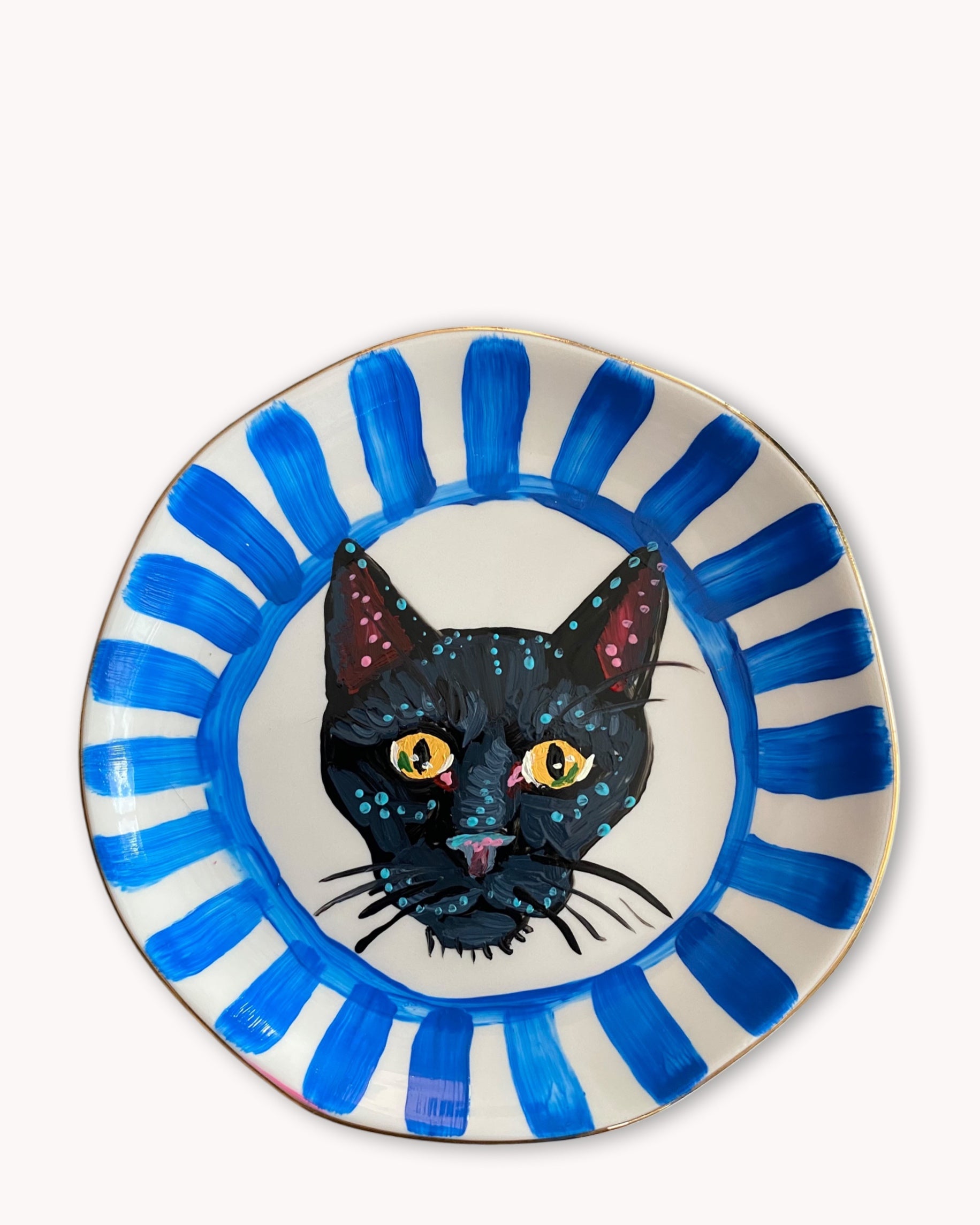 Black Cat Hand Painted 4.5 in Trinket Tray