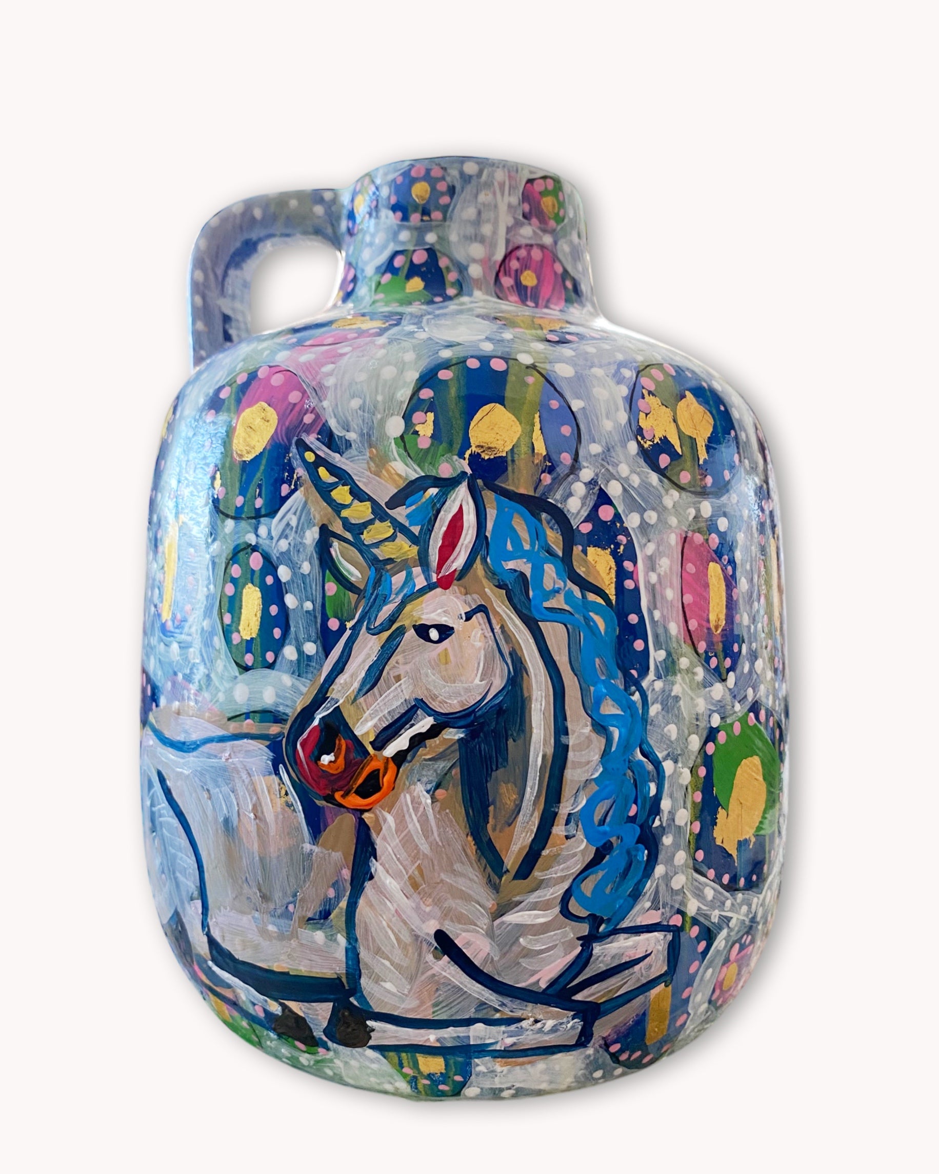 Unicorn Hand Painted Dry Vase