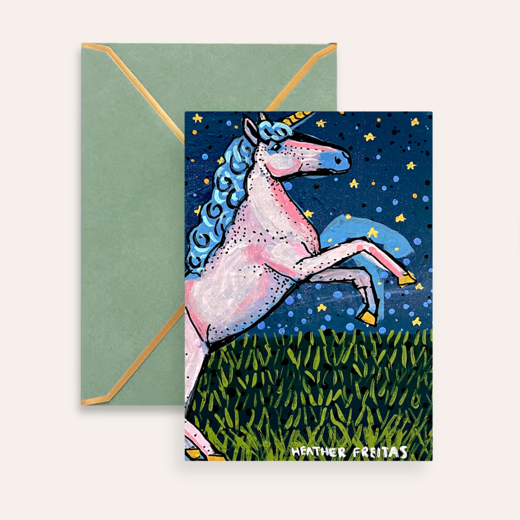 Pink Unicorn Starry Night Fine Art Greeting Card