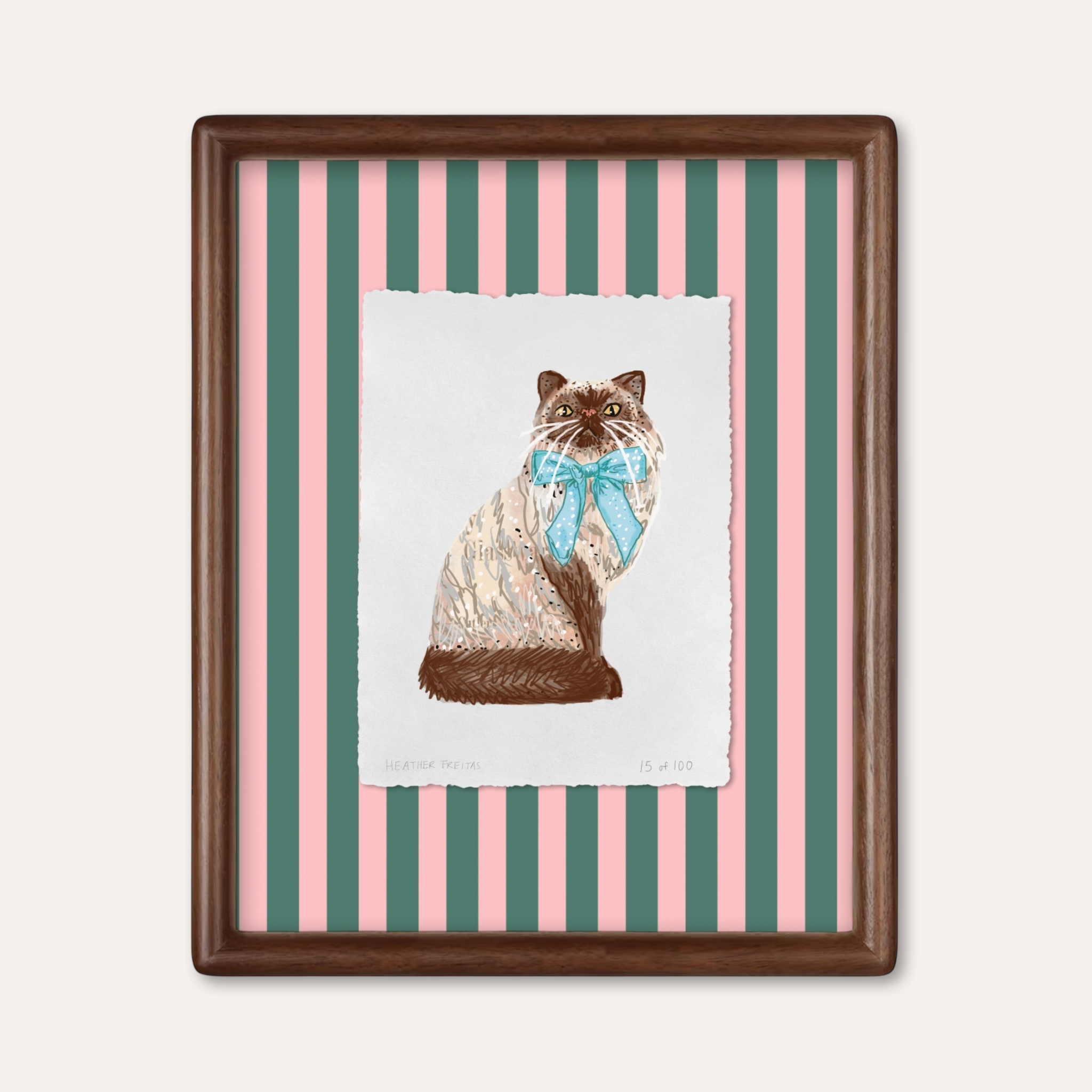 Seal Point Persian Cat With Bow Limited Edition Framed Print