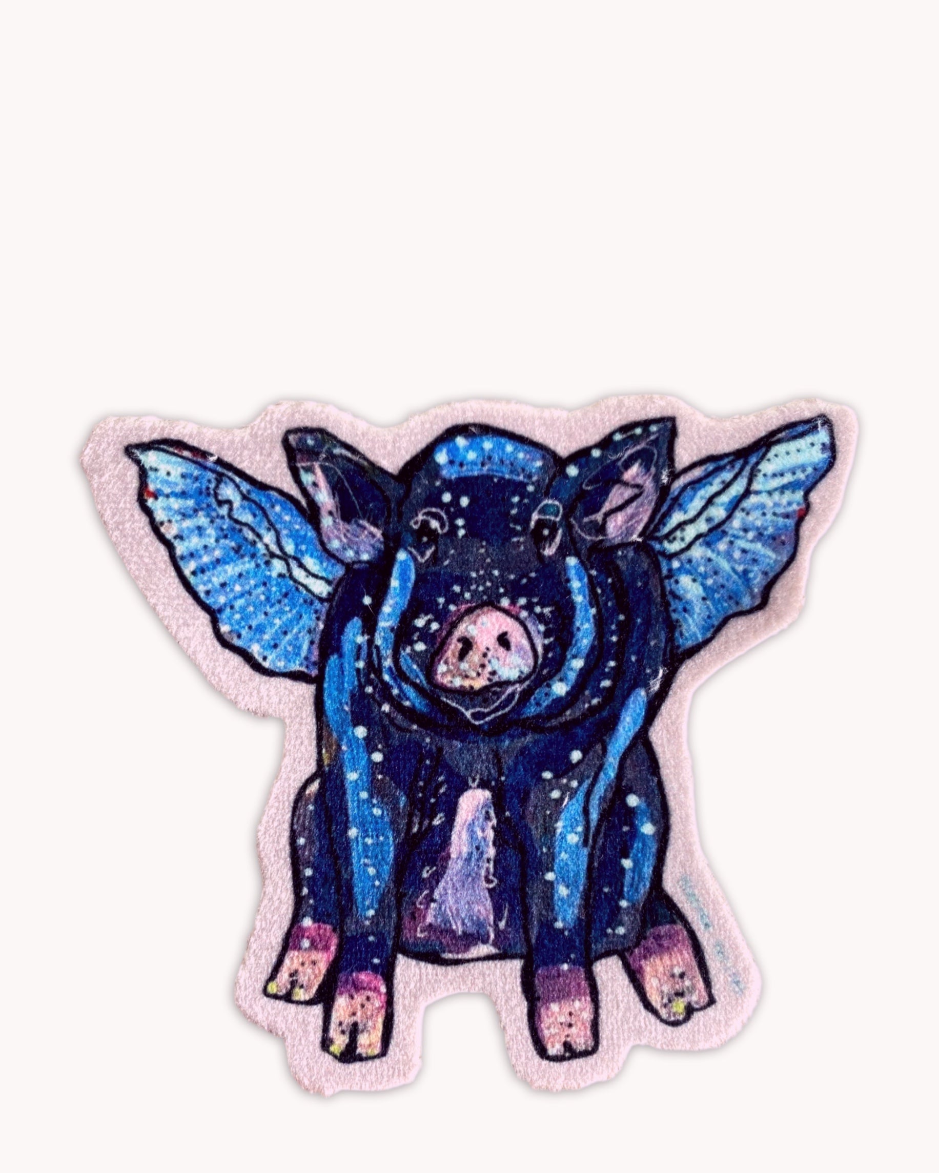 Blue Flying Pig - Sew On Velveteen Patch