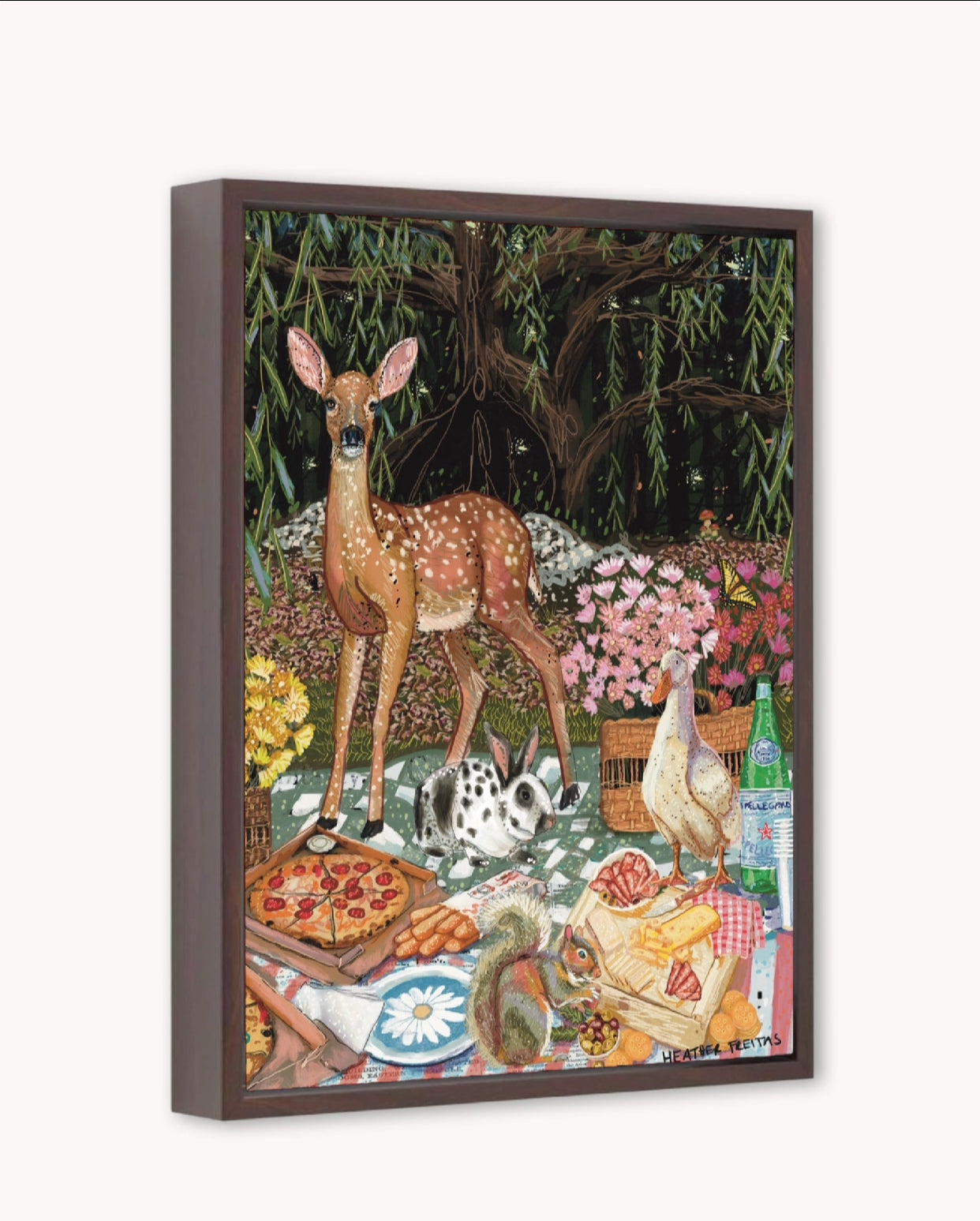 Woodland Critters Picnic Framed Canvas Print