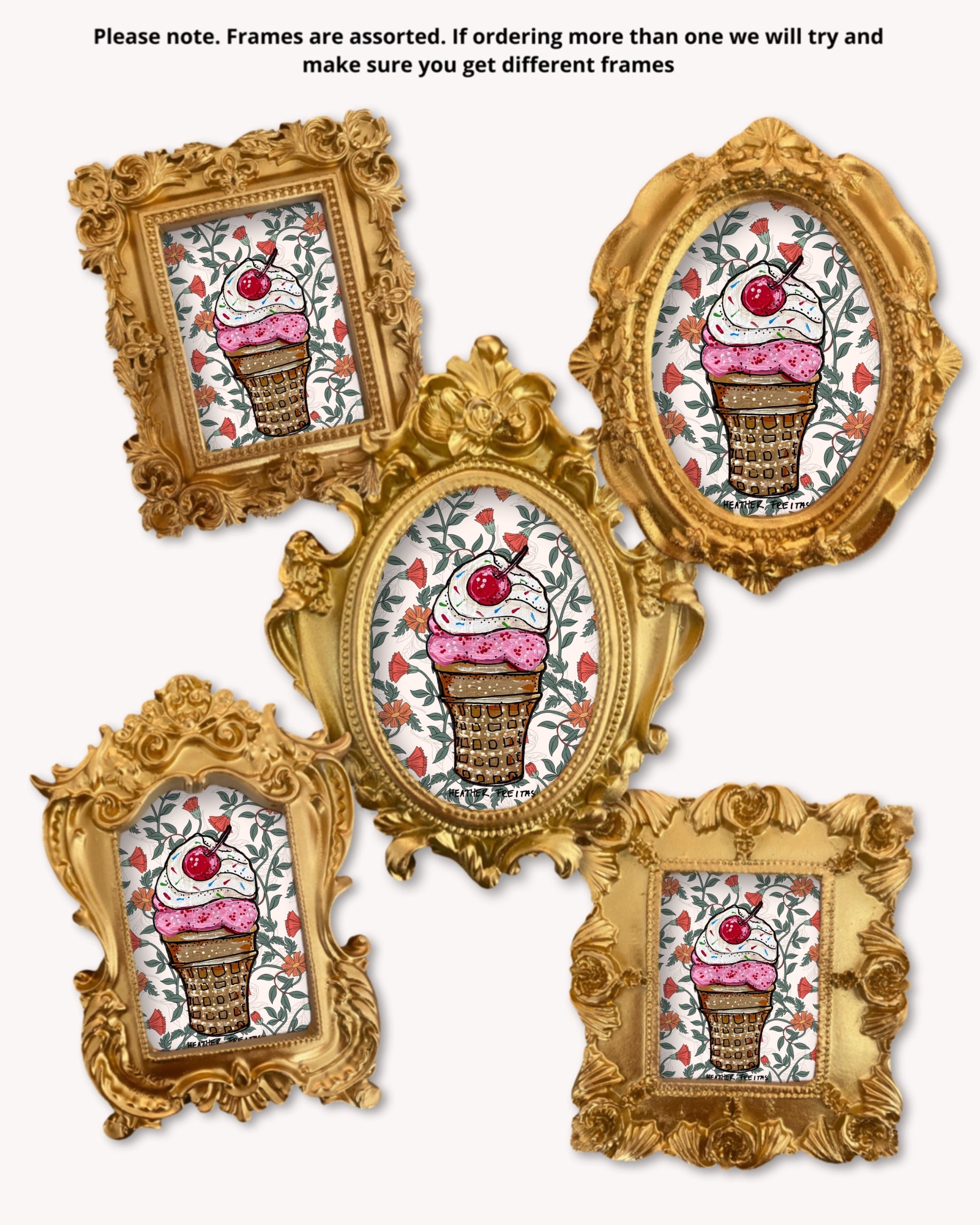 Strawberry Ice Cream Cone - Mini framed print