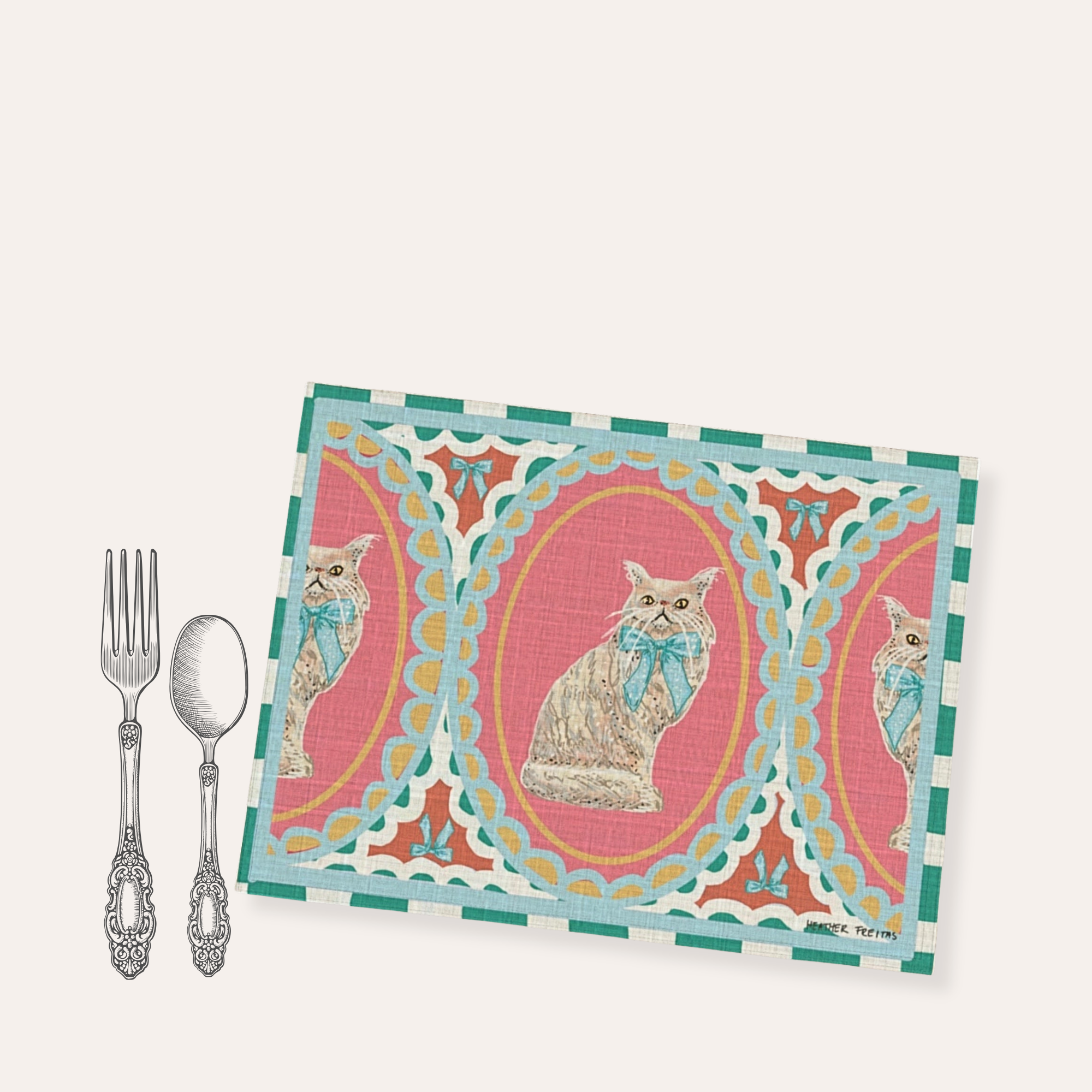 White Persian Cat With Bow Placemat
