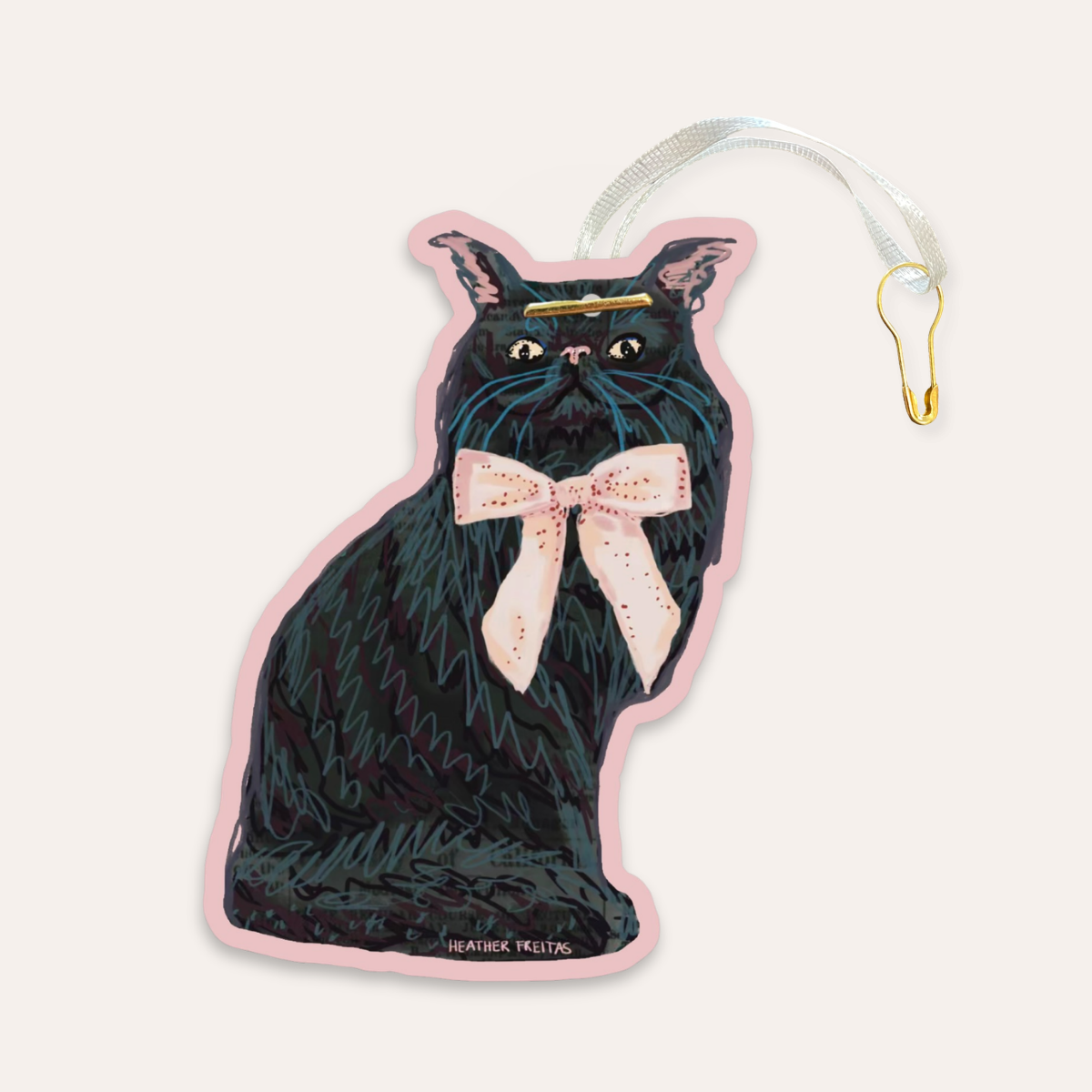Black Cat With Bow Gift Tag