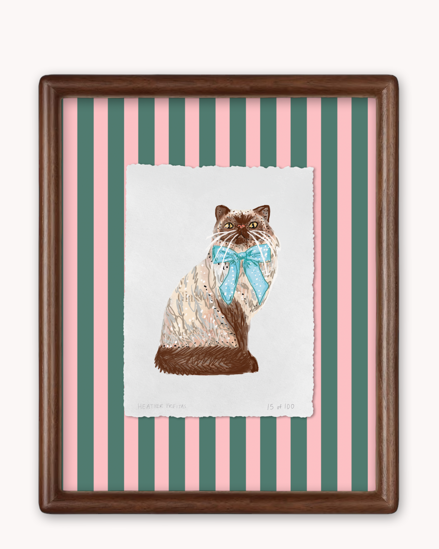 Seal Point Persian Cat With Bow Limited Edition Framed Print