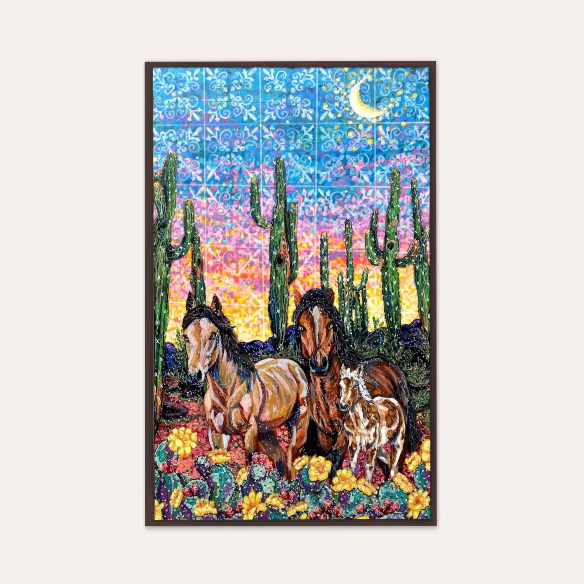 Southwestern Tile & Wild Horses ( Original Painting )