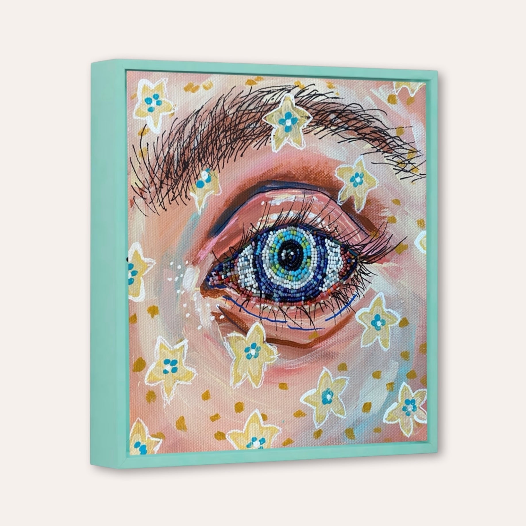 Armageddon Eyes ( original painting / beaded artwork )