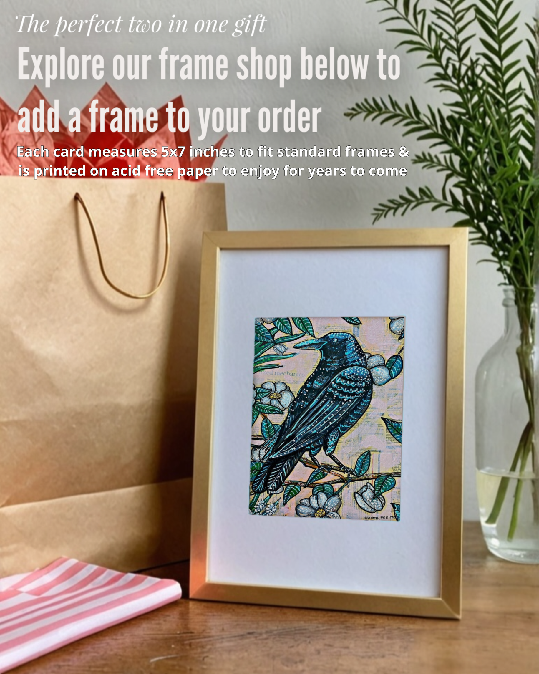 Vintage Floral Raven - Greeting Card / Fine Art Print