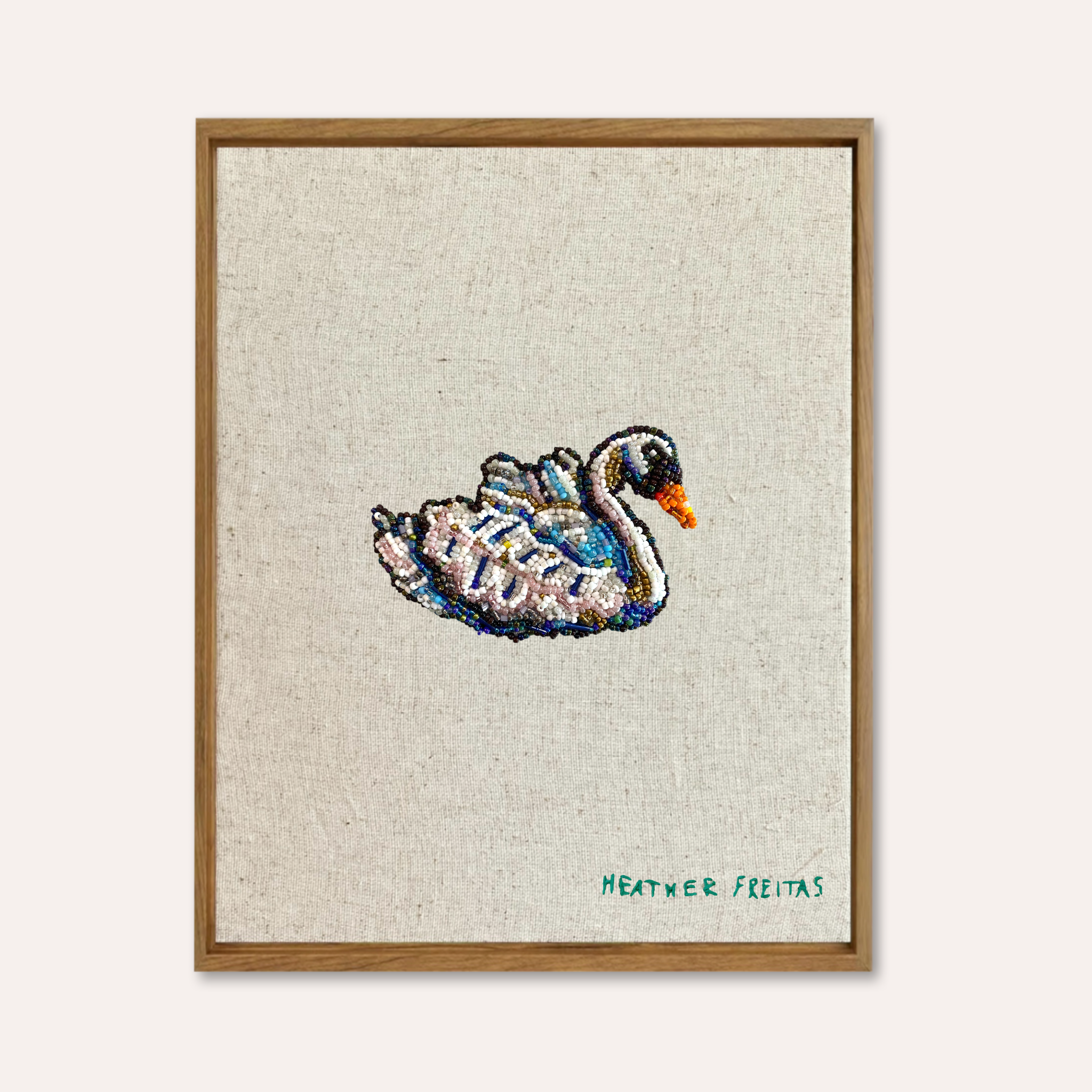 Swan Beaded Embroidery Wall Art