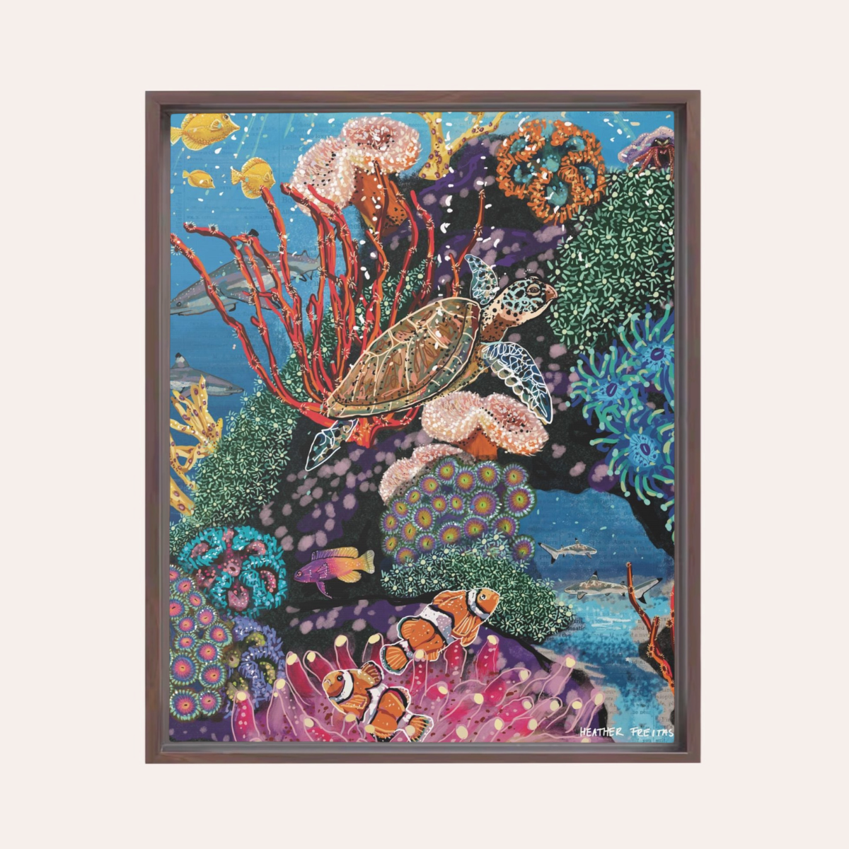 Turtle Tides Framed Fine Art Canvas Print