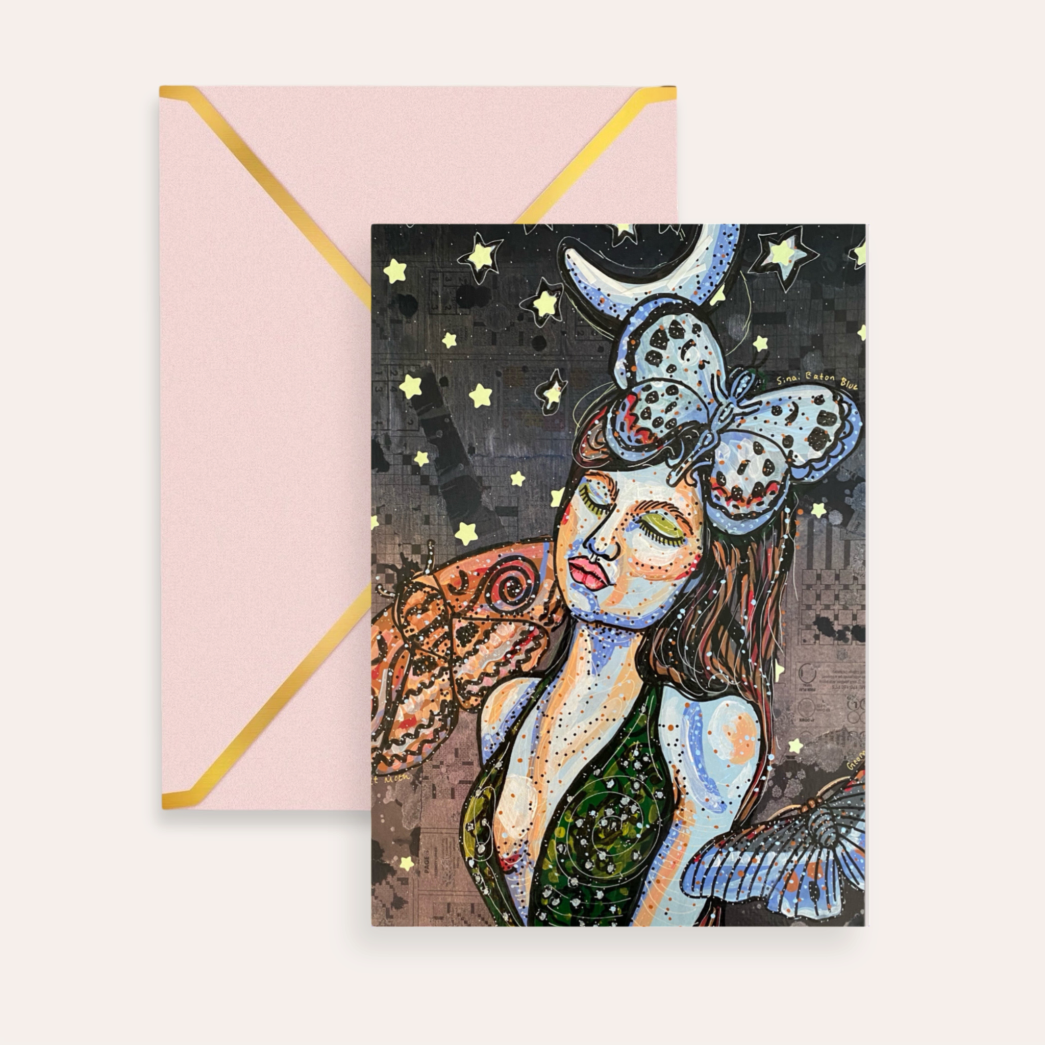 Moon Tides & Moth Flies Fine Art Greeting Card