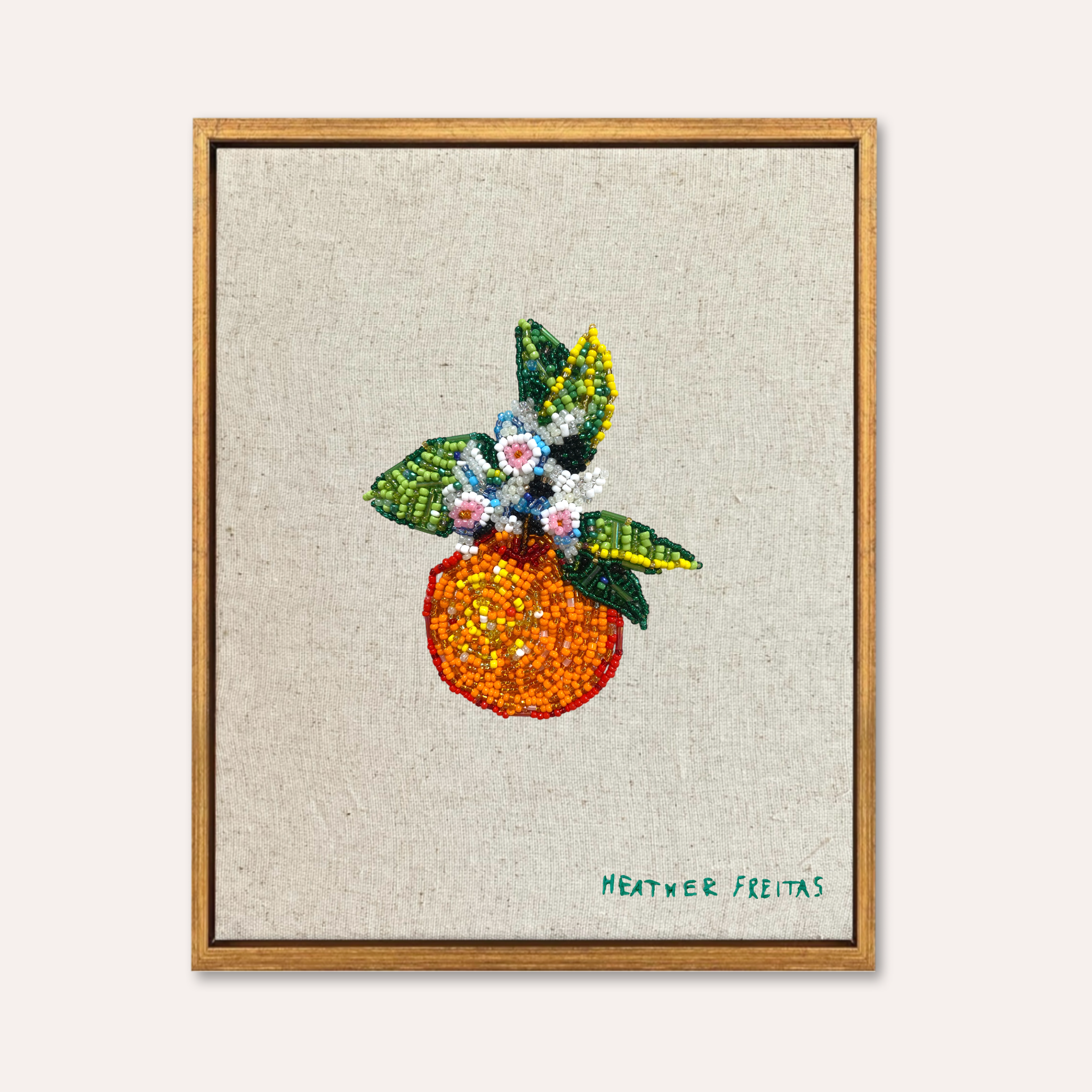 Orange Blossom Beaded Embroidery Wall Art
