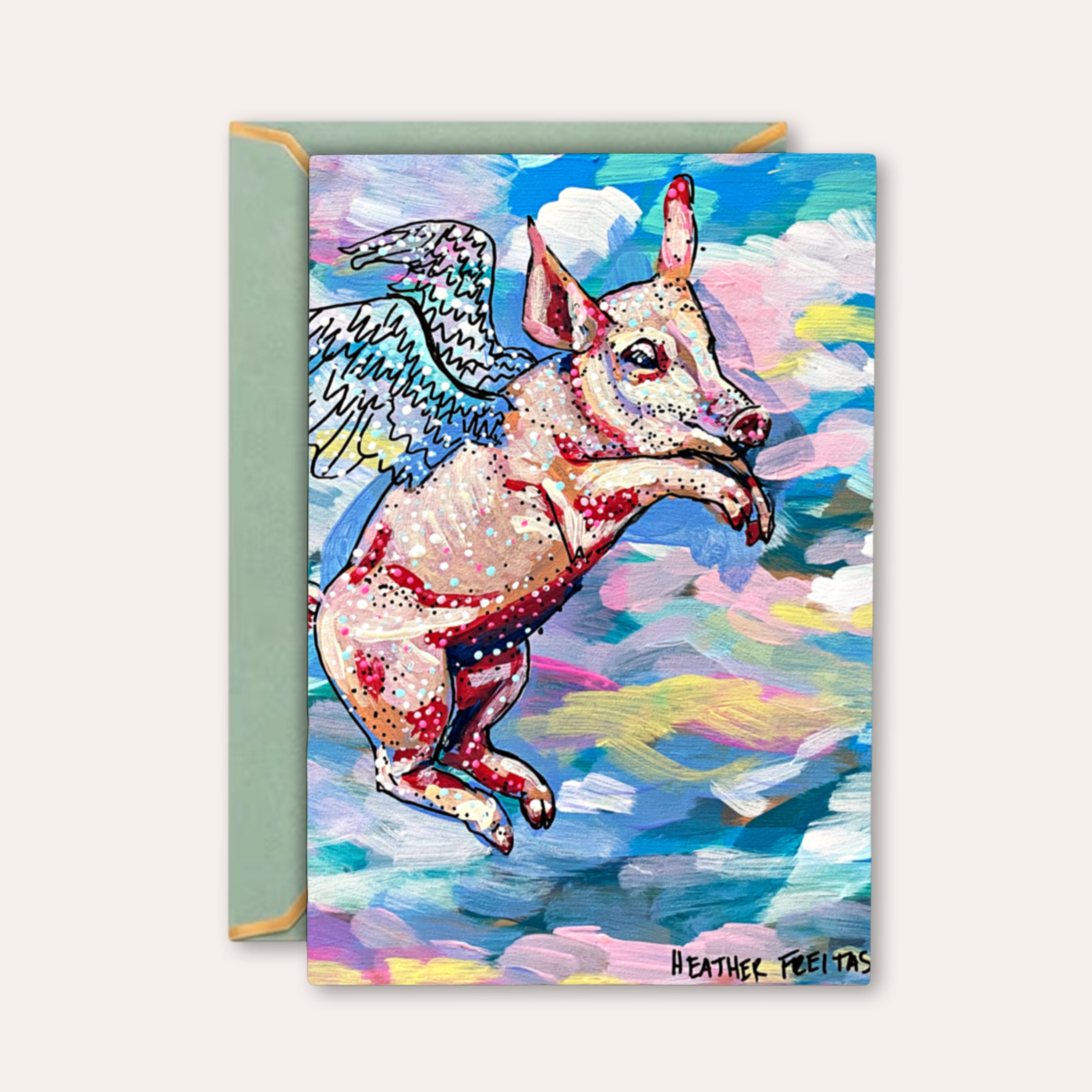 Pastel Flying Pig - Greeting Card / Fine Art Print