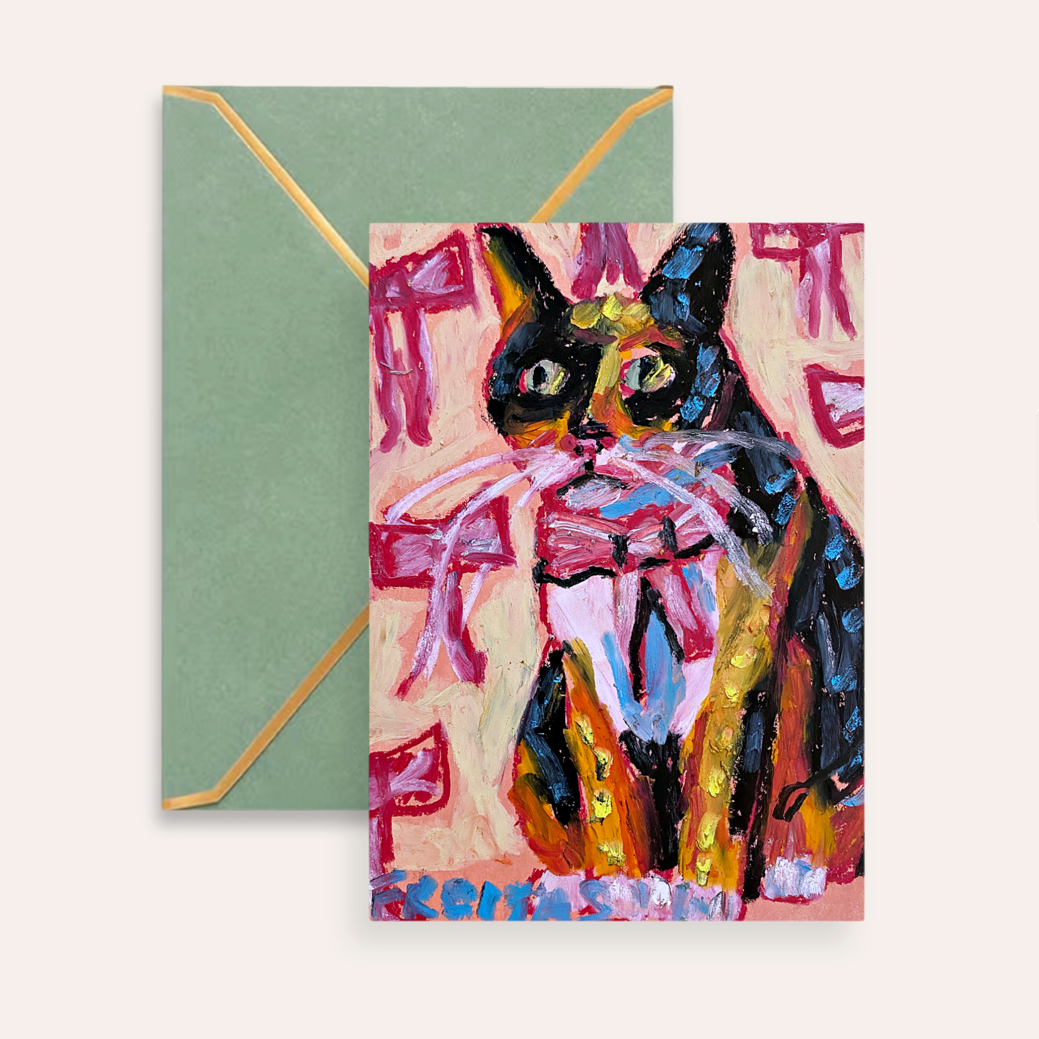 Calico With Bow Fine Art Greeting Card