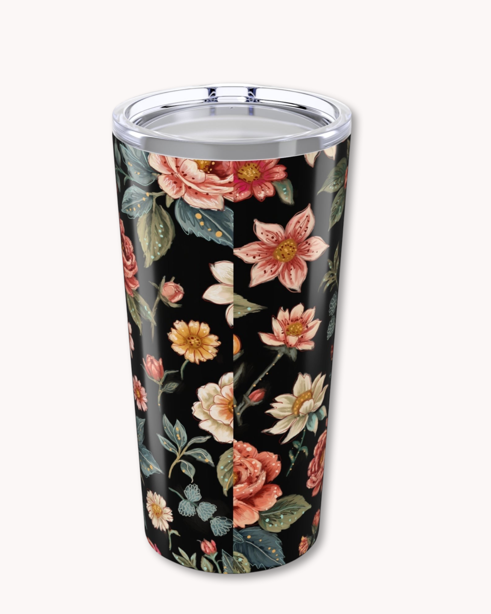 Black Vintage Flowers 20oz Tumbler