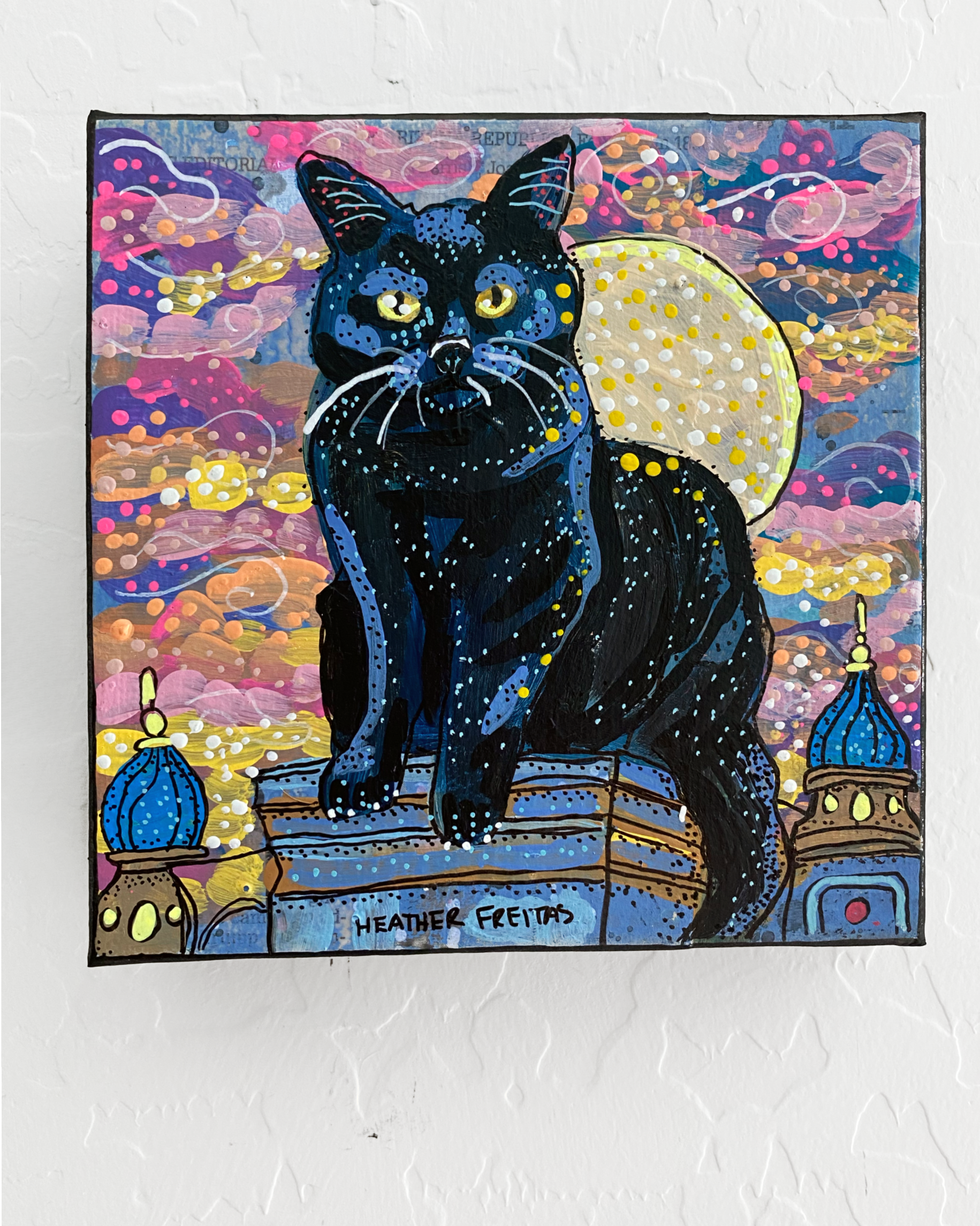 Royal Black Cat & The Moon ( Original Painting )