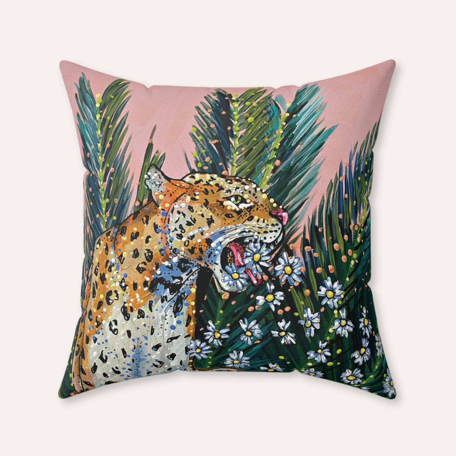 Jaguar Daisy Velveteen Throw Pillow