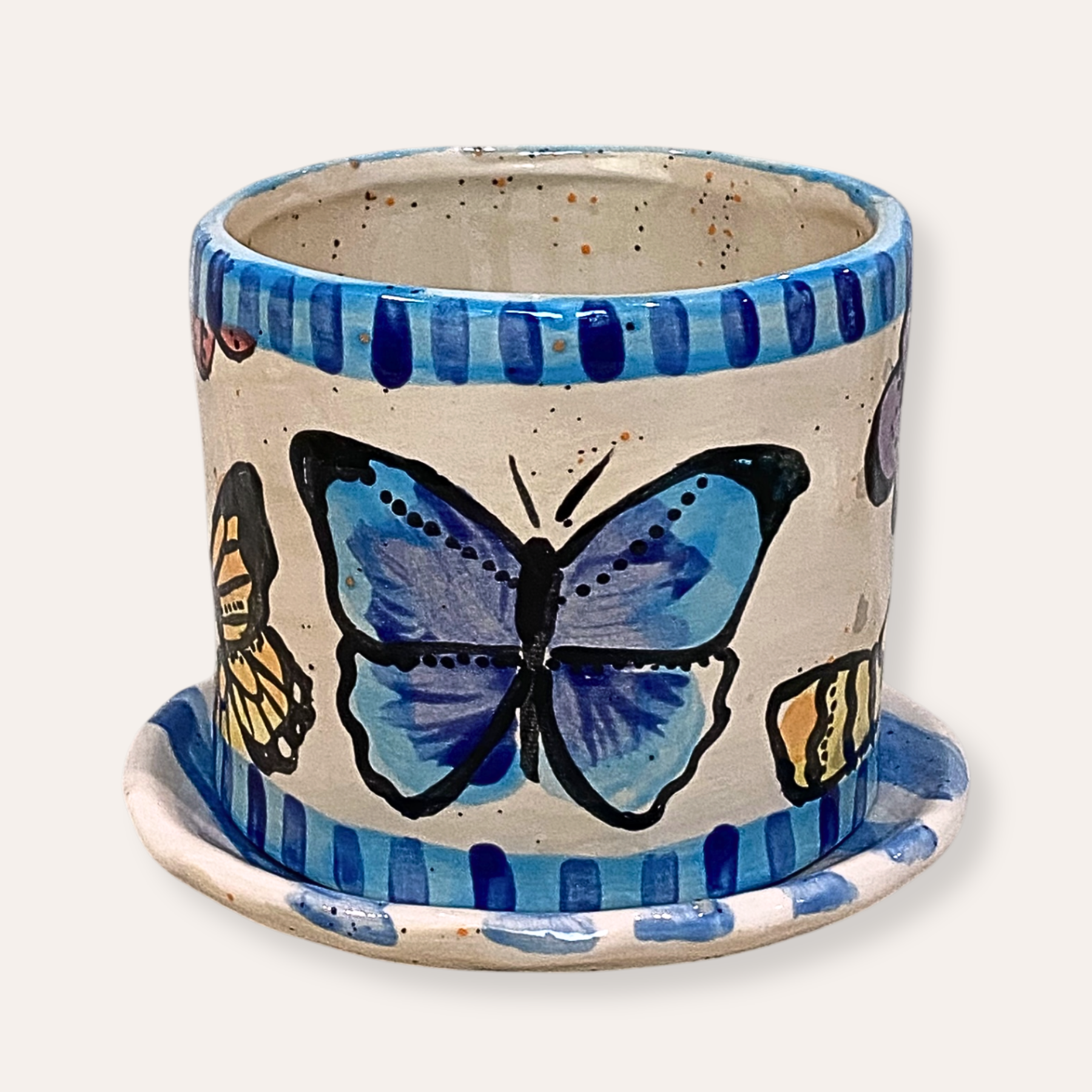 Butterfly Hand Painted Ceramic 4 inch planter