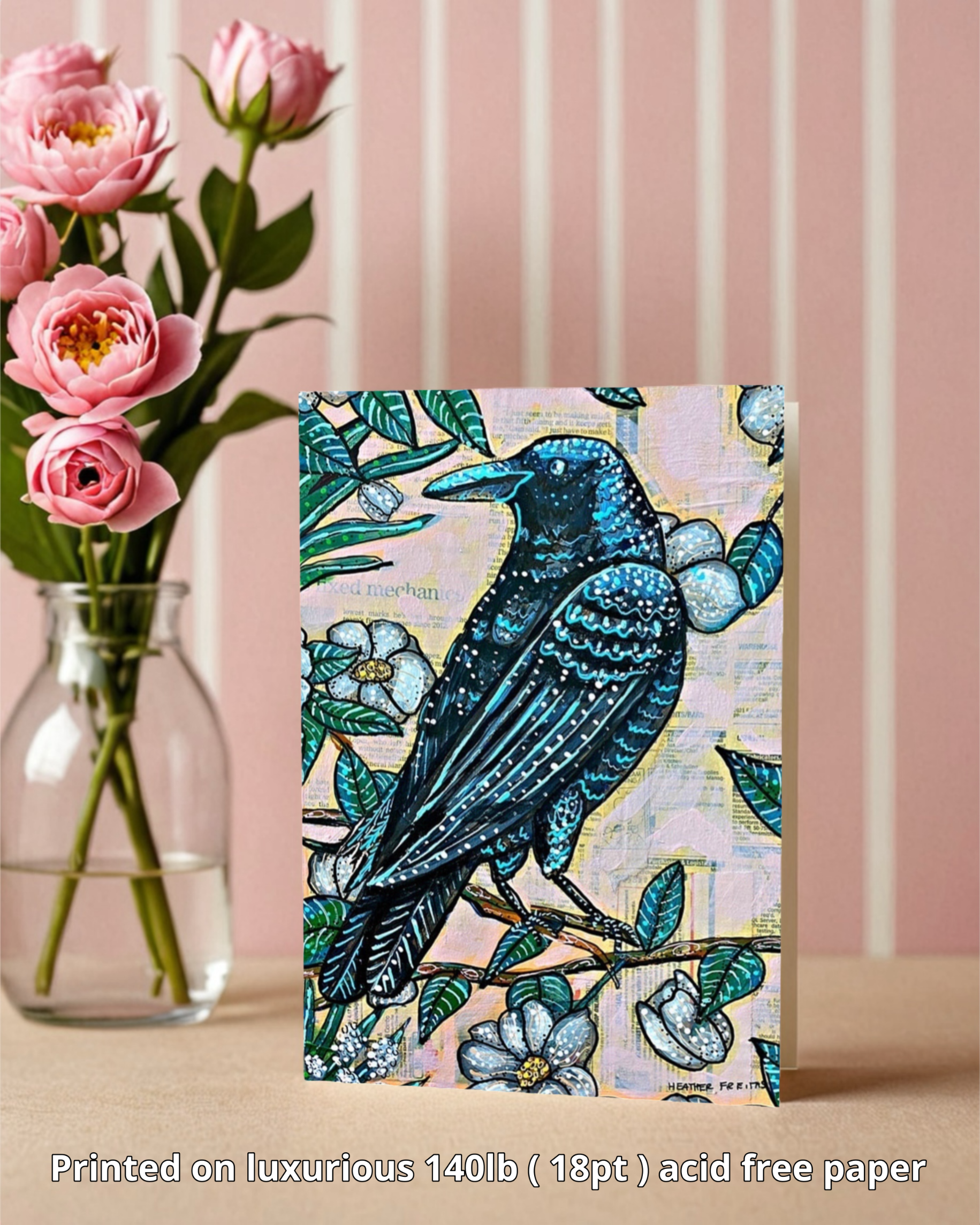 Vintage Floral Raven - Greeting Card / Fine Art Print