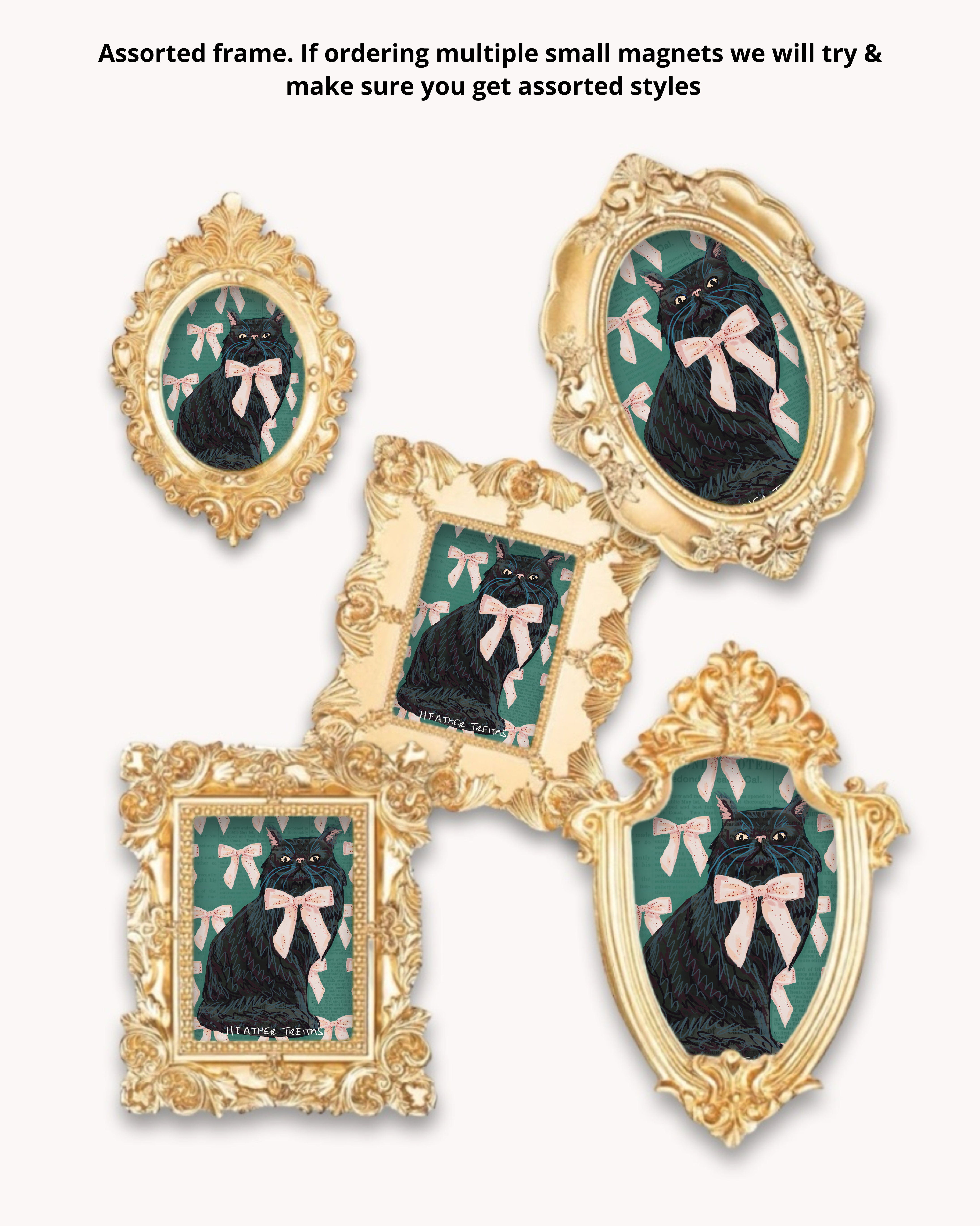 Black Persian Cat With Bow Framed Magnet ( Small )