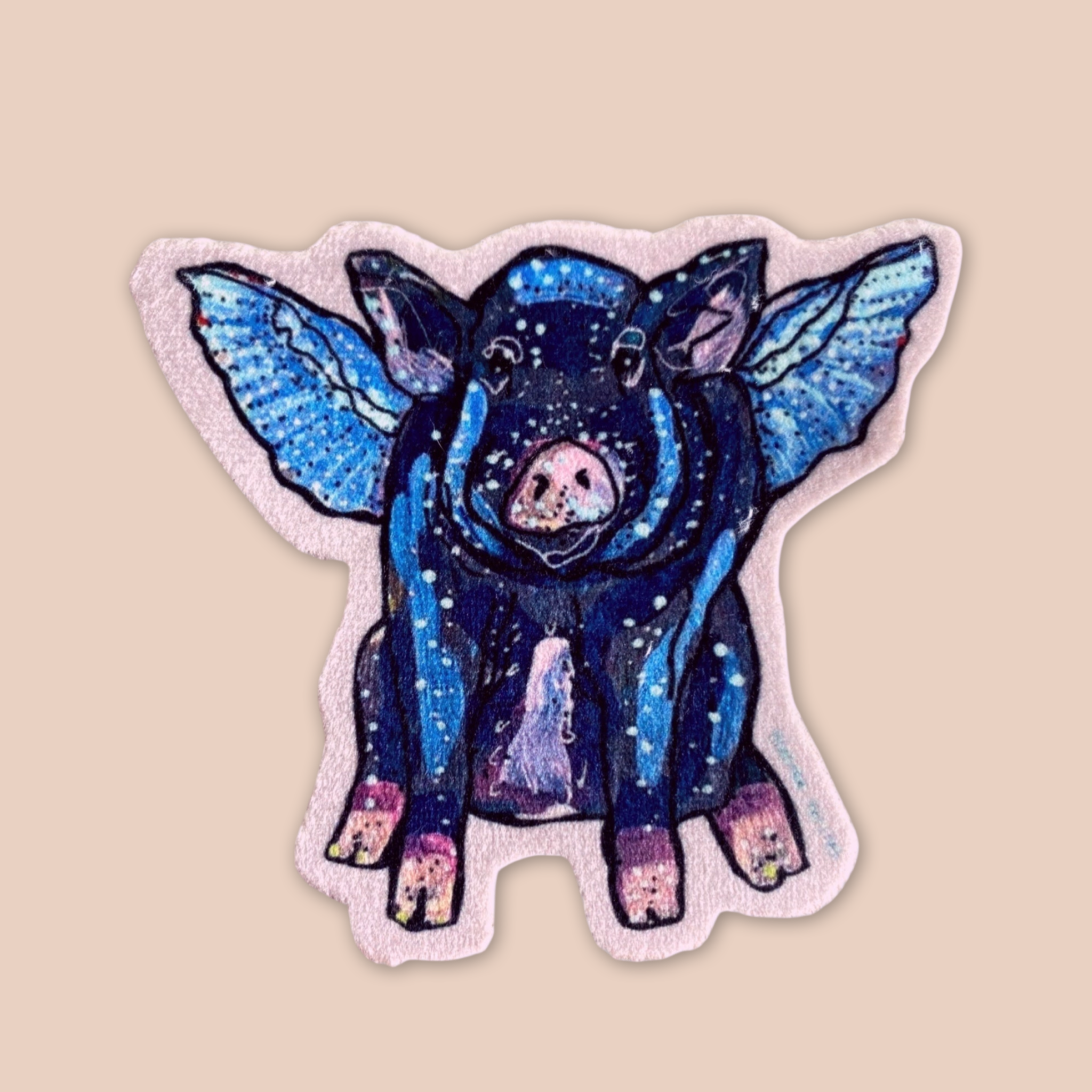 Blue Flying Pig - Sew On Velveteen Patch