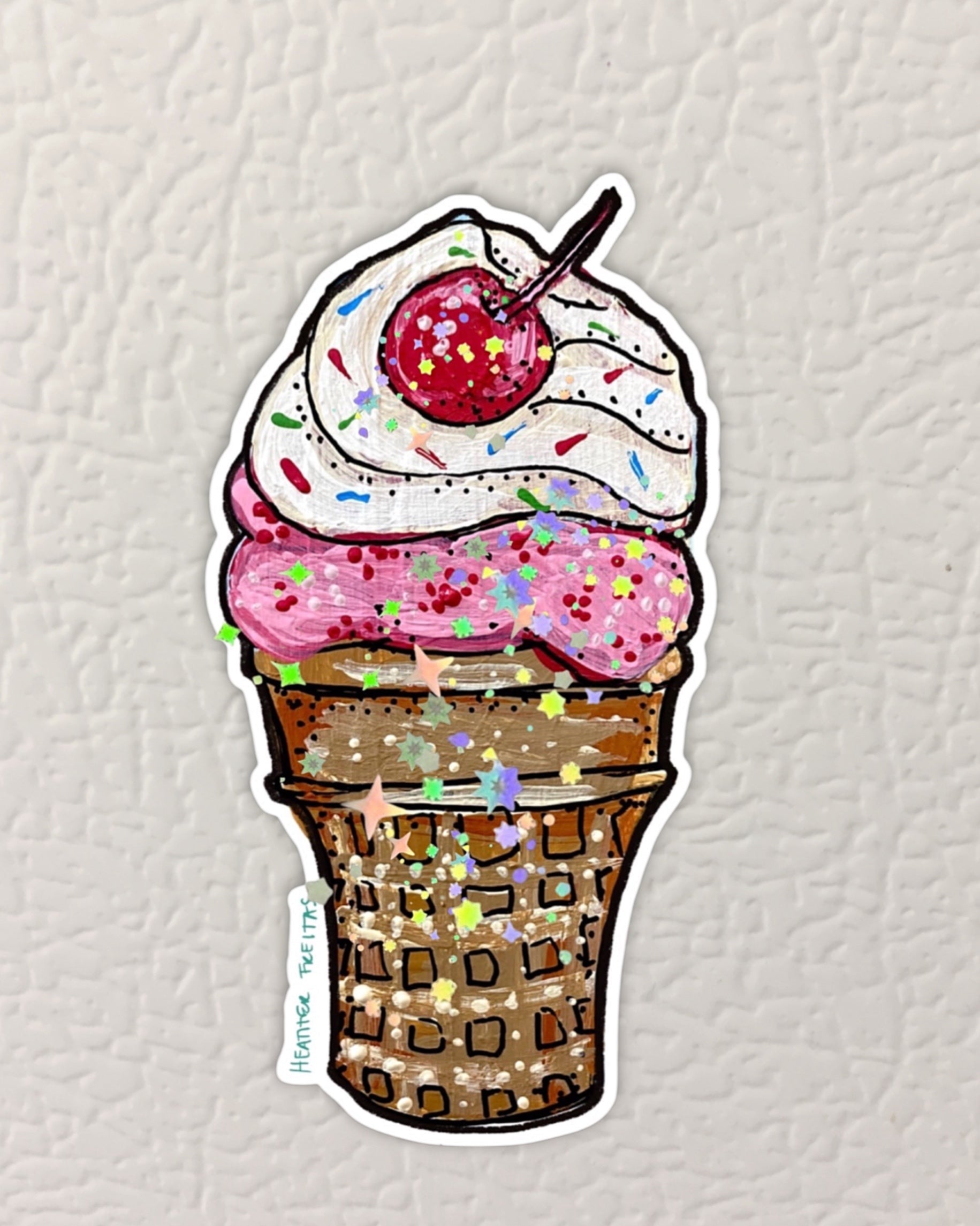 Strawberry Ice Cream Cone Magnet ( Die-Cut )