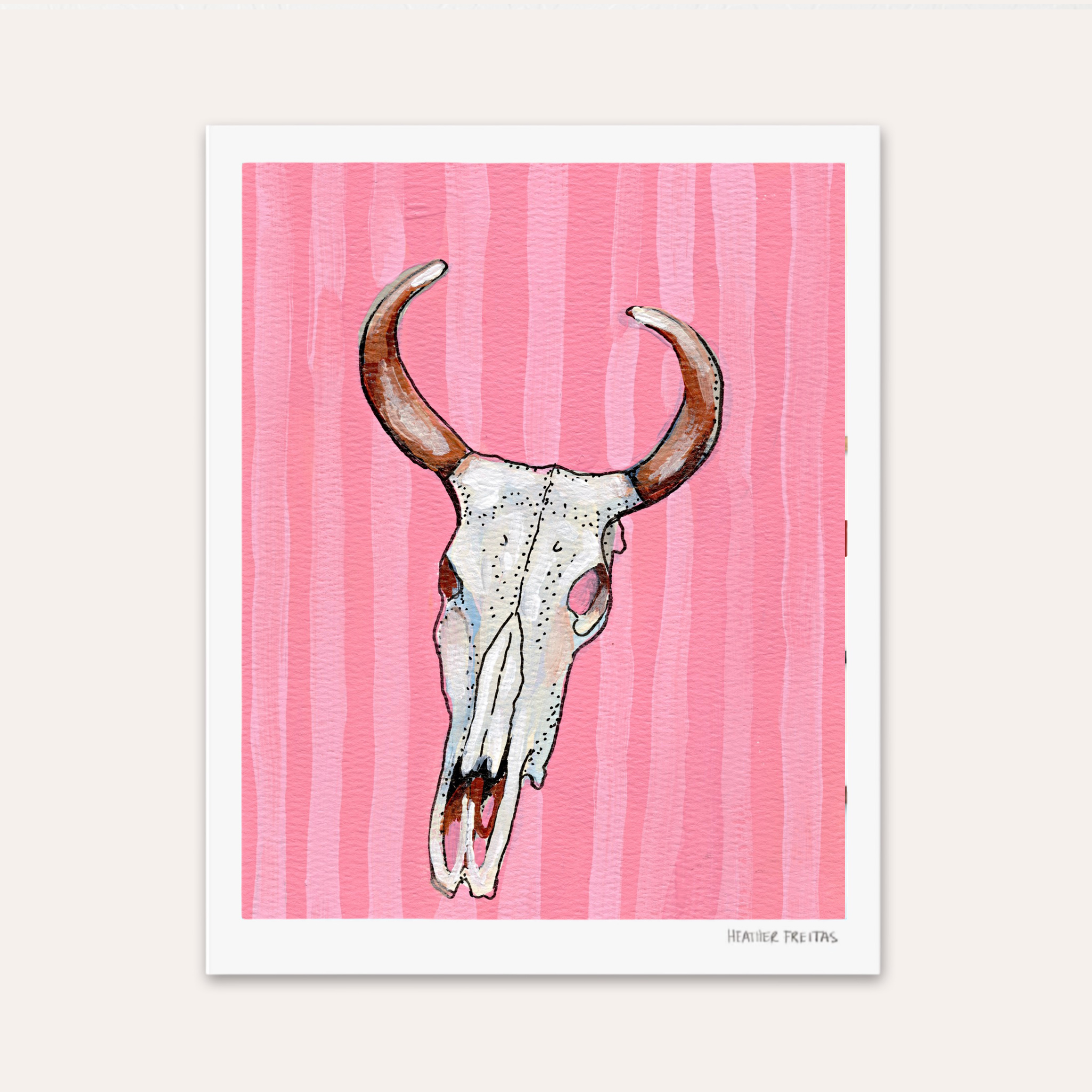 Pink Cow Skull Hand Signed Fine Art Print