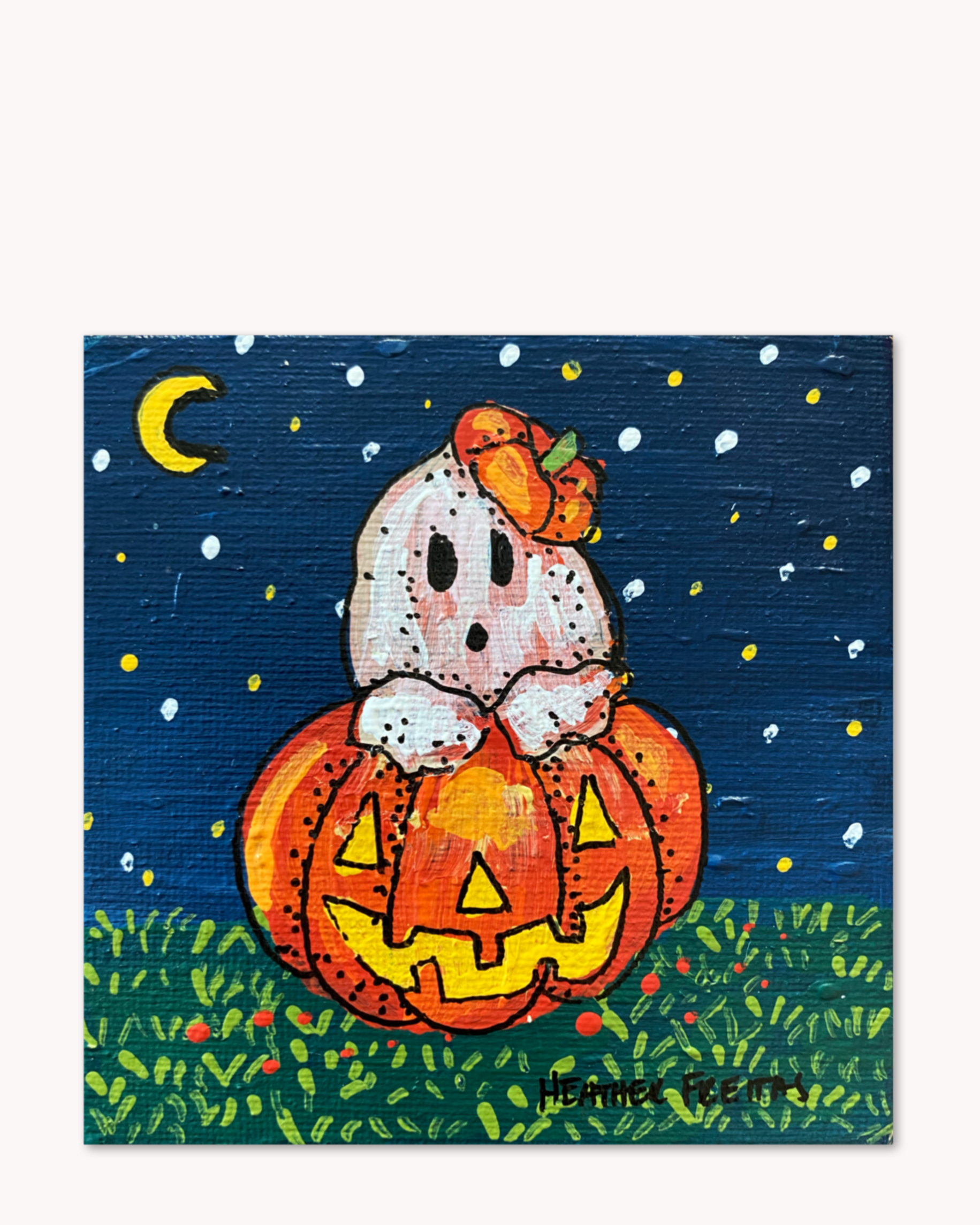 Halloween Ghost in Pumpkin ( Original Painting )